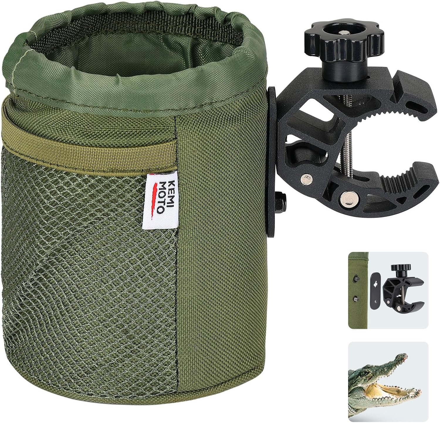KEMIMOTO Motorcycle Cup Holder, Oxford Fabric Motorcycle Drink Holder with 0.6"-1.5" Alligator Clamp, Universal Water Bottle Cup Accessories for Bike
