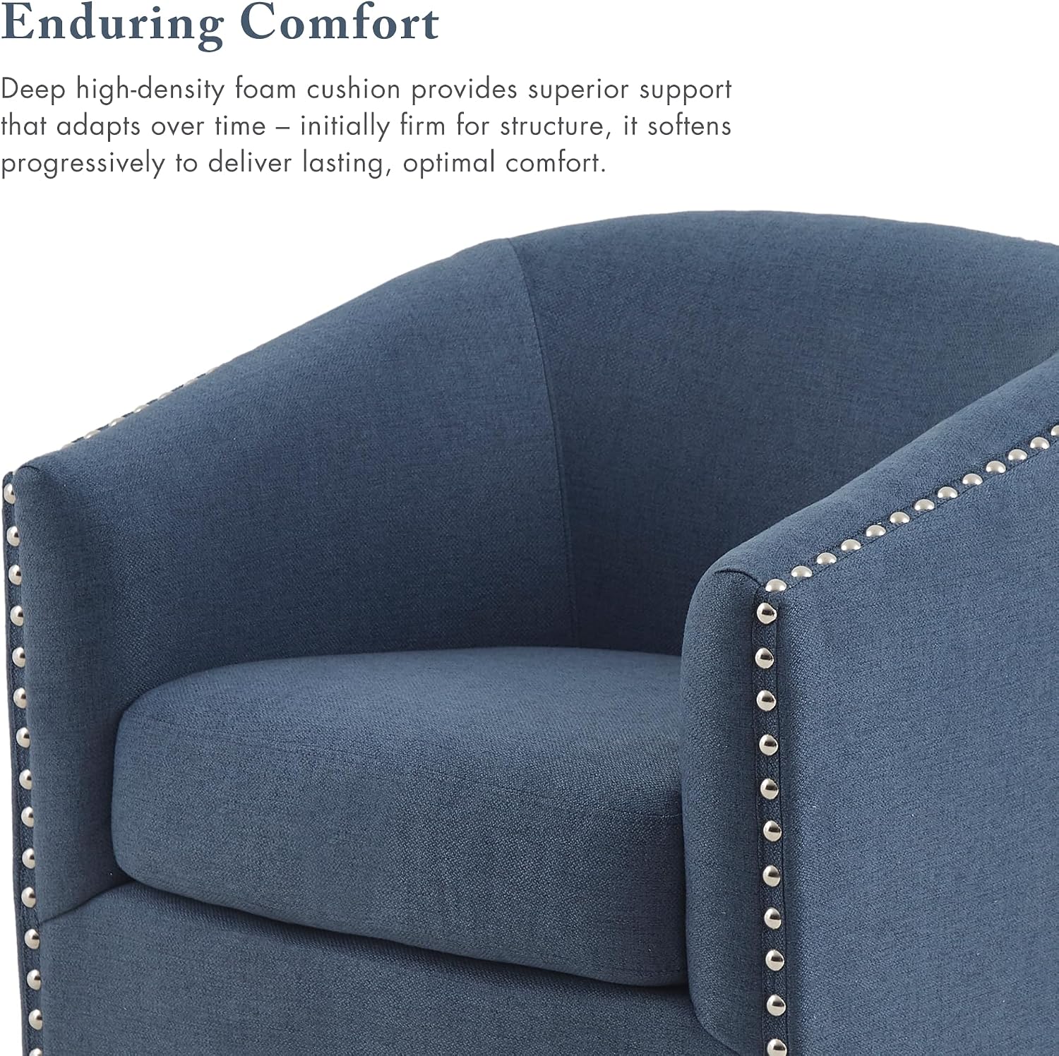 Madison Park Swivel Barrel Accent Chair, Upholstered Curved Back with 7-Inch Thick Woven Cushion, 360° Swivel, Nailhead Trim, Comfy Chair for Living Room, Bedroom, Office, 28" Wide, Neutral, Tyler