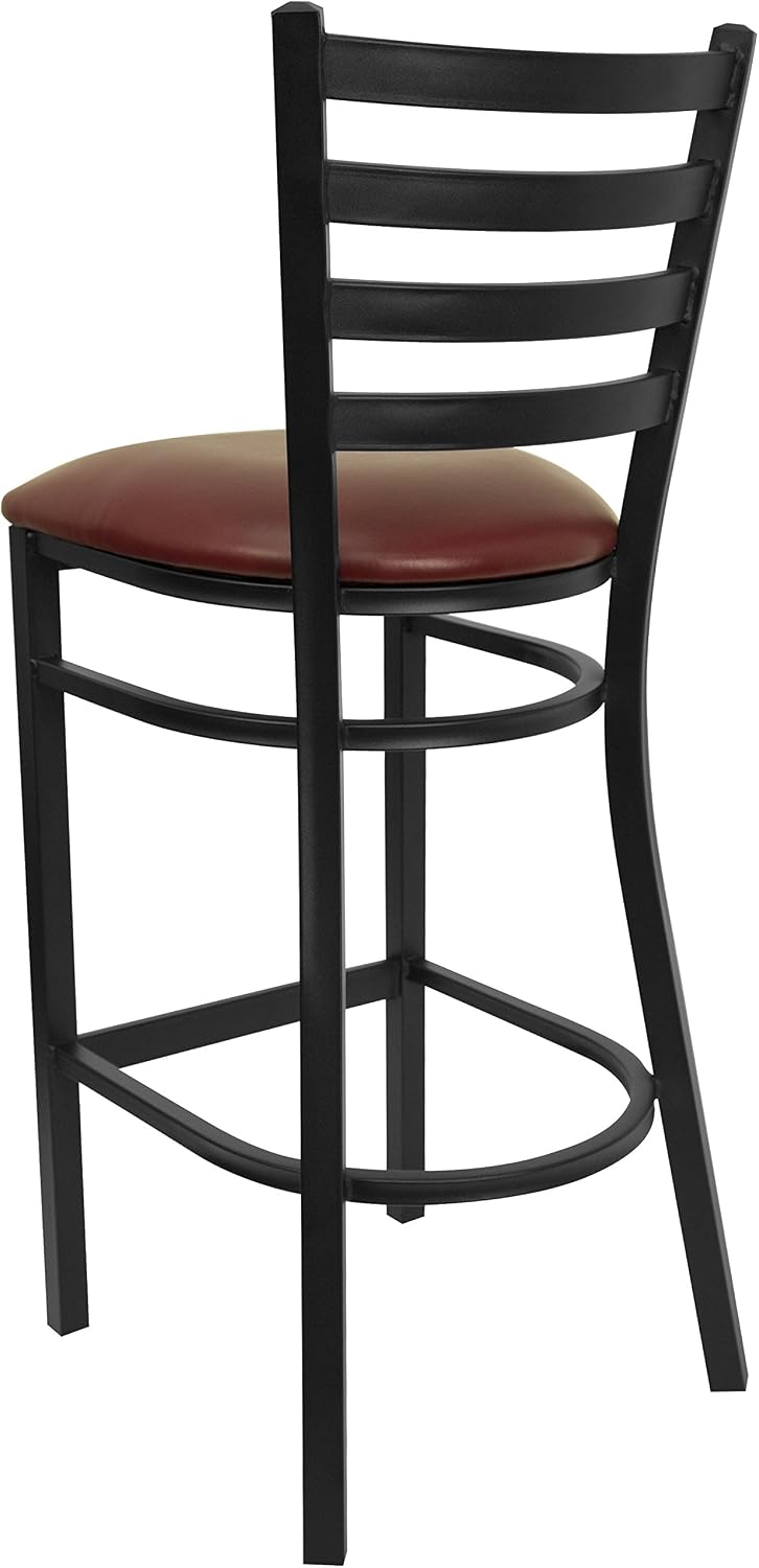 Flash Furniture Hercules Series Ladder Back Metal Restaurant Barstool, Modern Upholstered Armless Bar Height Chair for Restaurants and Kitchens, Black | Vinyl Upholstery, Durable Construction, Commercial Use