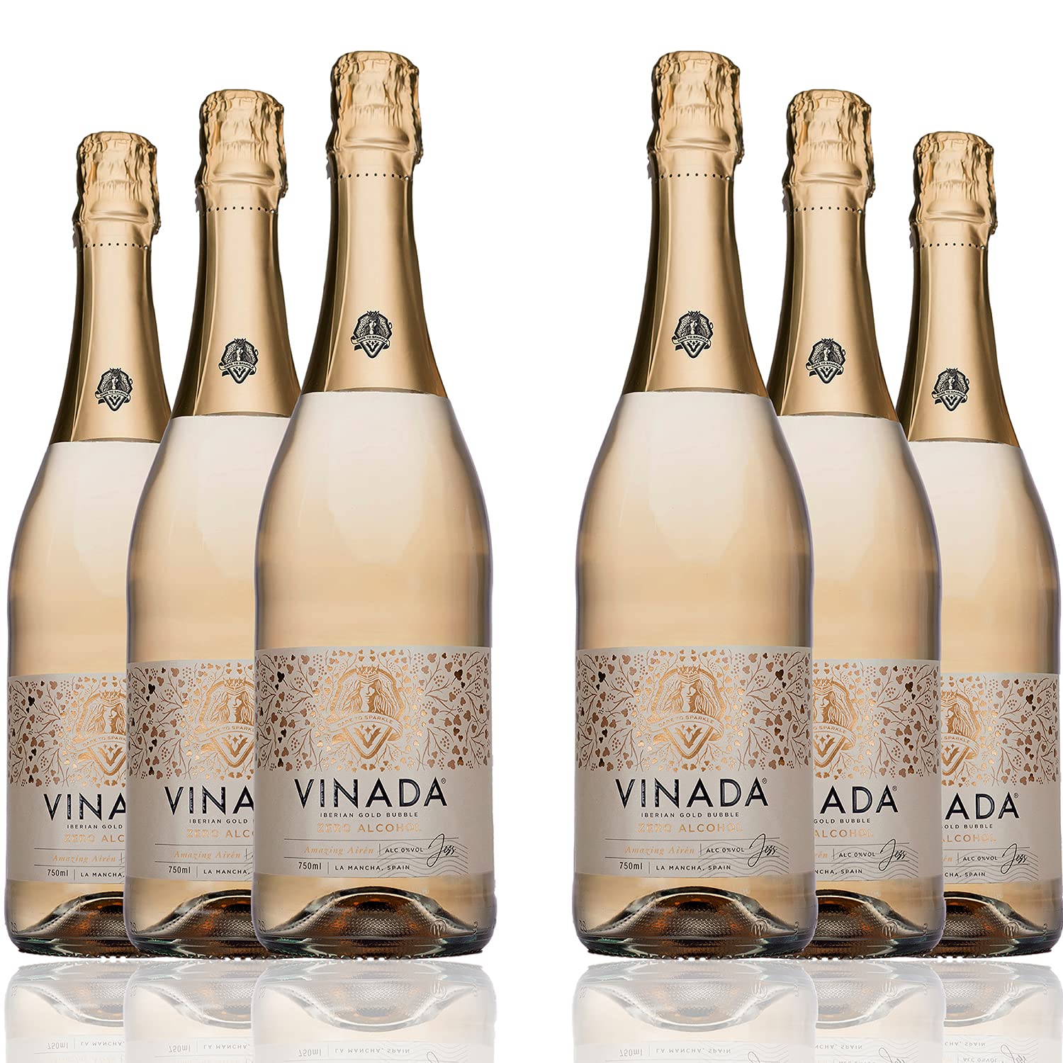 VINADA - Sparkling Gold & Rosé Variety Pack - Zero Alcohol Wine - 750 mL (6 Glass Bottles)