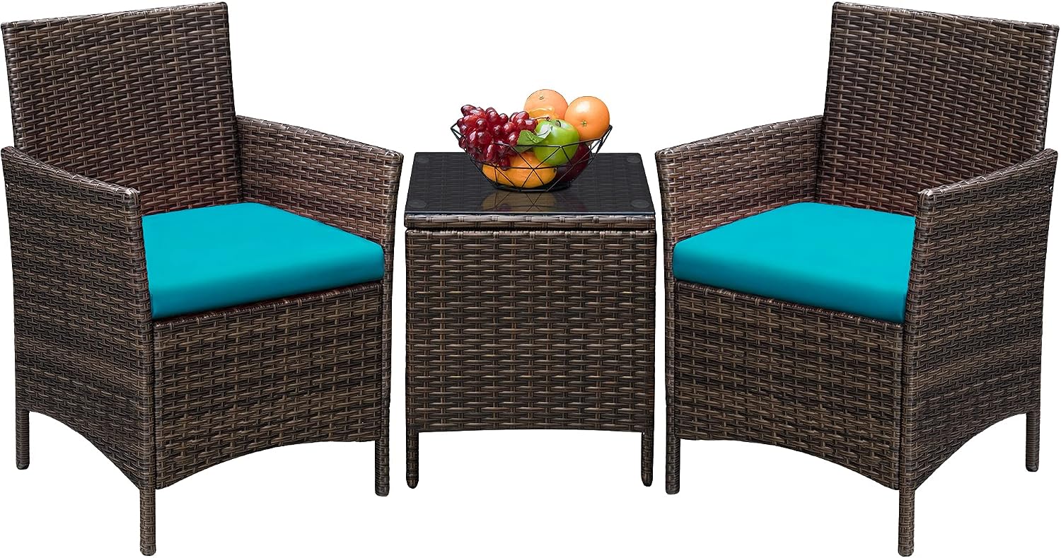 Greesum 3 Pieces Patio Furniture Sets Outdoor PE Wicker Chairs,Beige