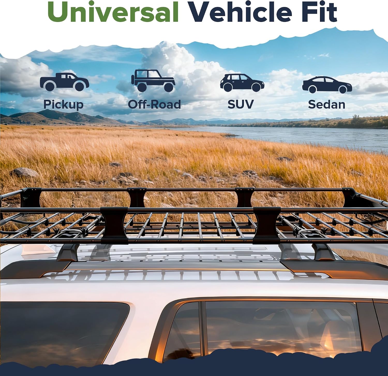 2-in-1 Foldable Fairing Roof Rack Cargo Basket (Deflector & Flat Mode), 64" x 39" Heavy Duty Steel Rooftop Carrier, 250 lbs Max Load, Fits SUV Truck Pickup for Kayaks, Canoes & Luggage