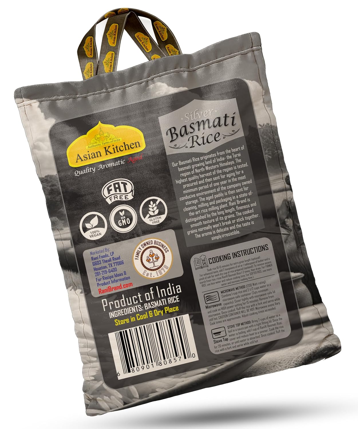 Asian Kitchen Platinum White Basmati Rice Extra Long Aged 20lbs (9.08kg) ~ All Natural | Gluten Friendly | Vegan | Indian Origin | Export Quality