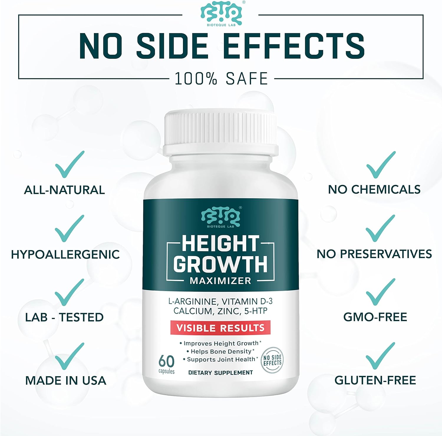 BIOTEQUELAB Height Growth Maximizer, Calcium, Vitamin D3 and Zinc Blend Pills, Bone Growth Supplement for Kids and Teens, Bone Strength