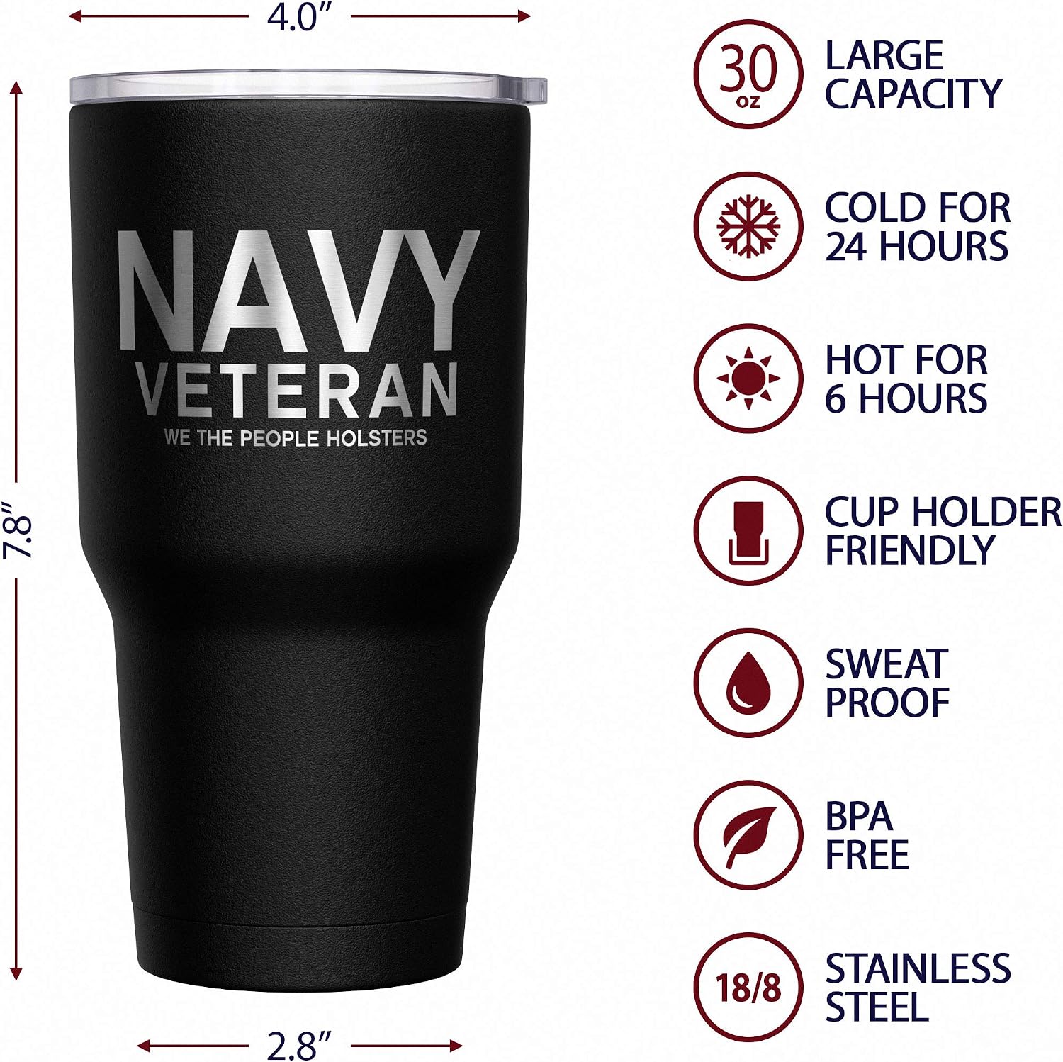 We The People Holsters - Navy Veteran Travel Mug - American Flag Coffee Tumbler - Military Double Insulated Tumbler - 30 oz