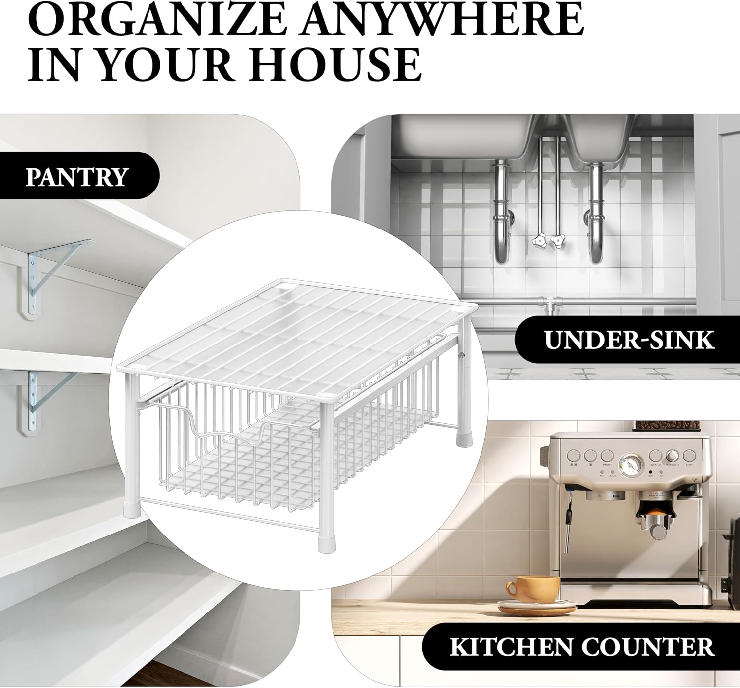 Simple Houseware Stackable 3 Tier Sliding Basket Organizer Drawer, Chrome