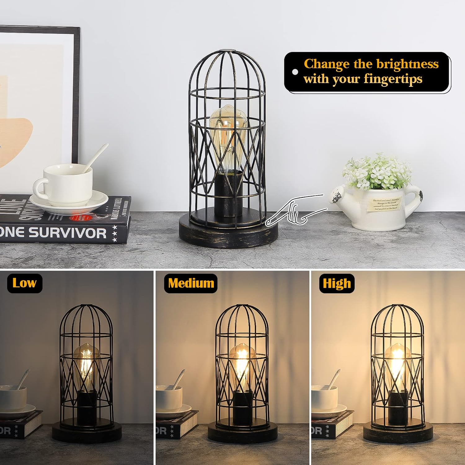 Touch Control Table Lamp, 3 Way Dimmable Lamp, Industrial Bedside Lamp