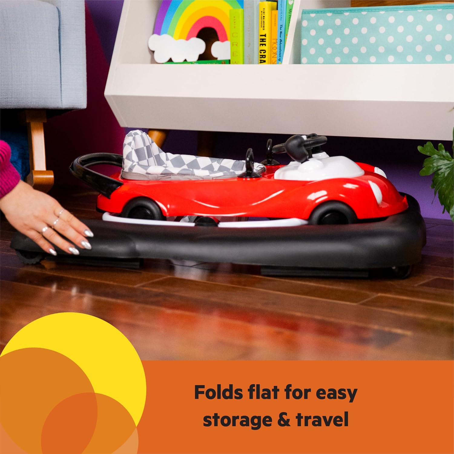 Bright Starts JuneBerry Walk-A-Bout Baby Walker and Entertainer, with Easy Fold Frame for Storage, Ages 6 Months +