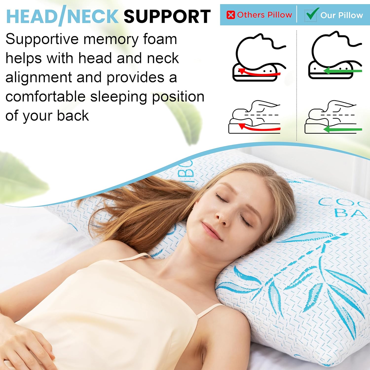 ComfySleep Queen Size 2 Pack Rayon Made from Bamboo Pillows for Sleeping, Cooling Shredded Memory Foam Adjustable Bed Pillow with