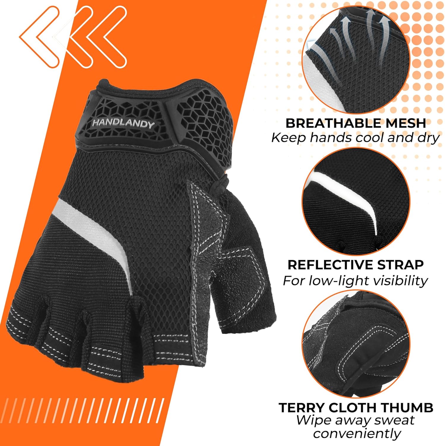 HANDLANDY Framer Work Gloves Open-Finger Carpenters Gloves, Fingerless Gaming Gloves for Tactical Shooting, Airsoft, Hunting, Police Work and Hiking L
