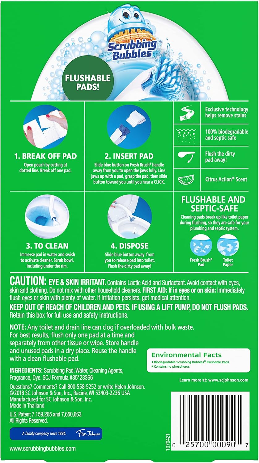 Scrubbing Bubbles Fresh Brush Flushable Refill Pads for Toilet Cleaning System, Citrus Action Scent, Toilet & Toilet Bowl Cleaner