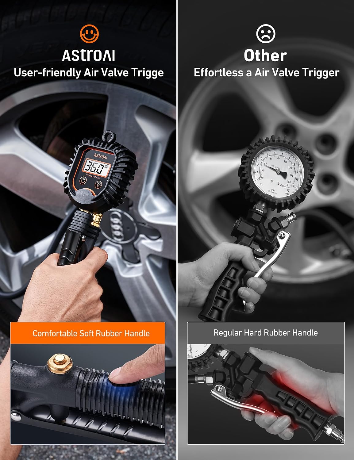 AstroAI Digital Tire Pressure Gauge, Heavy Duty Tire Inflator Gauge 250PSI Air Chuck Compressor Accessories with Stainless Braided Hose