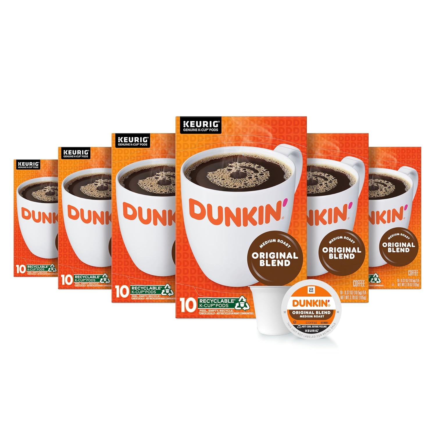 Dunkin’ Original Blend Medium Roast Coffee, Keurig K-Cup Pods, 60 Count | 6 boxes of 10 single serve coffee pods each, Rich & smooth flavor, Made with arabica coffee, Shelf stable, SNAP EBT eligible