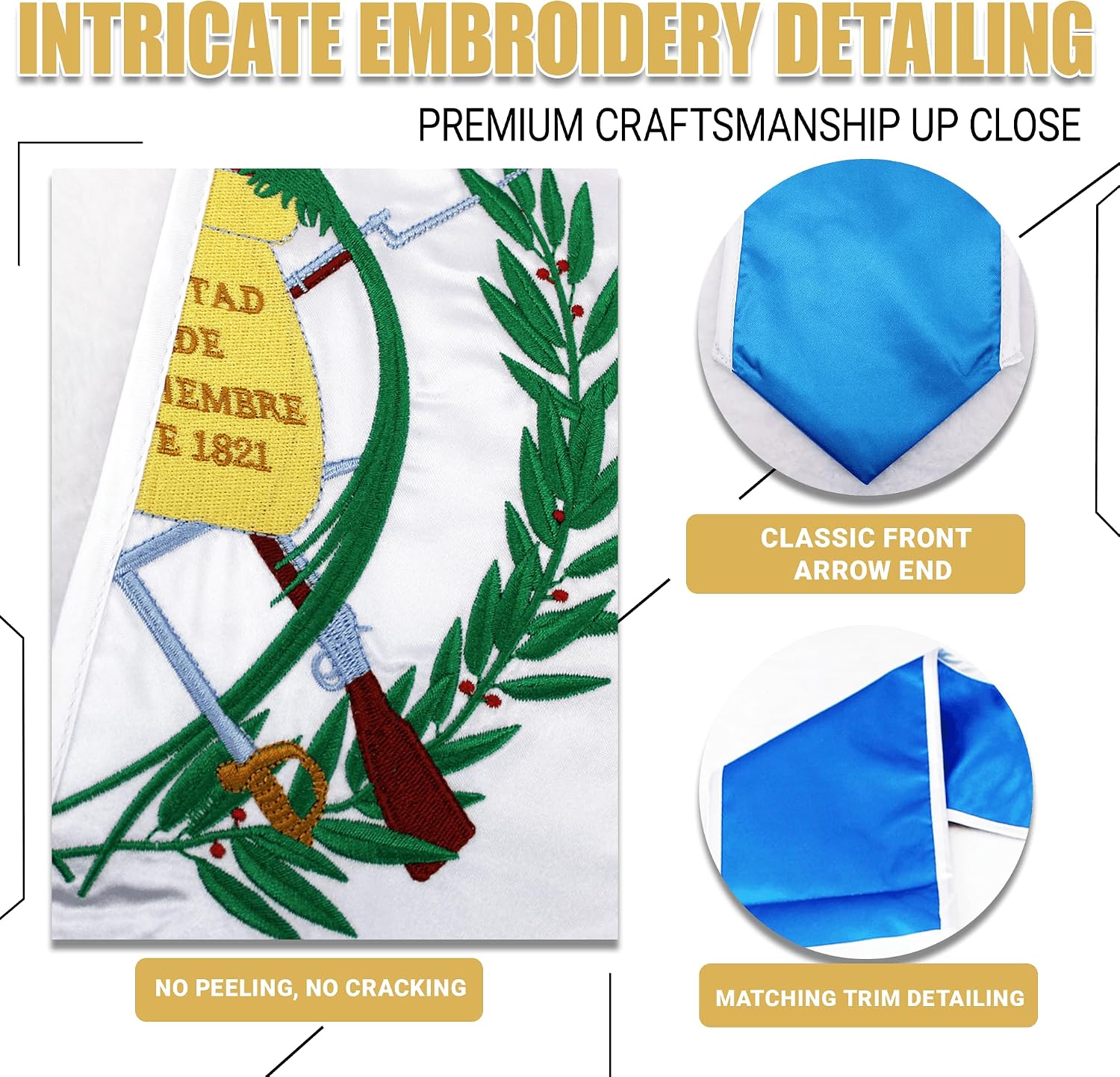YOXEULL National Flag Embroidered Graduation Stole with Trim, Graduation Sash Graduates Gift, 72"