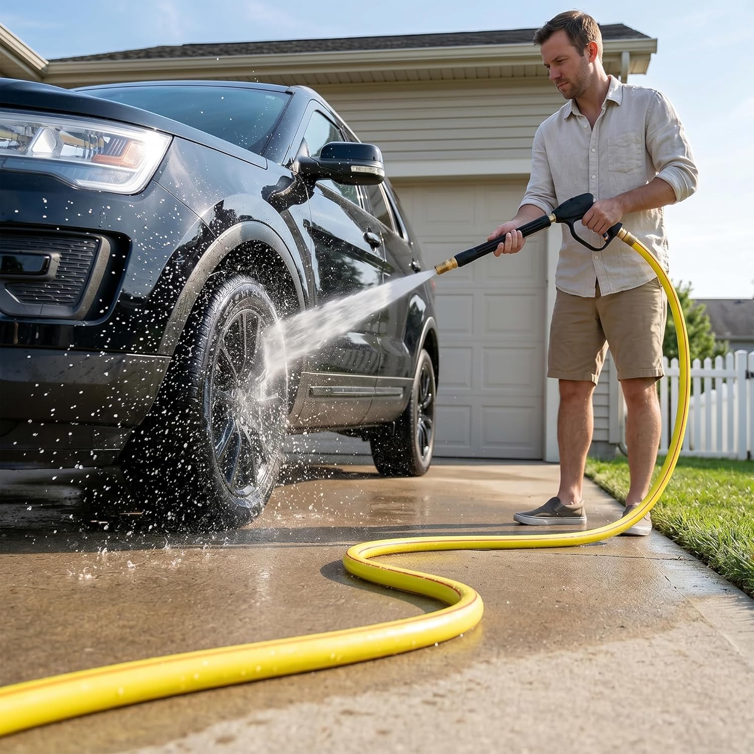 Lead-in Yellow Short Garden Hose 3/4 in. x 5 ft. -No Kink, Leak Free, Flexible, Male to Female Fittings -Heavy Duty Lightweight PVC Water Hose -150PSI Work & 500PSI Burst, for Reel Cart & Outdoor Use