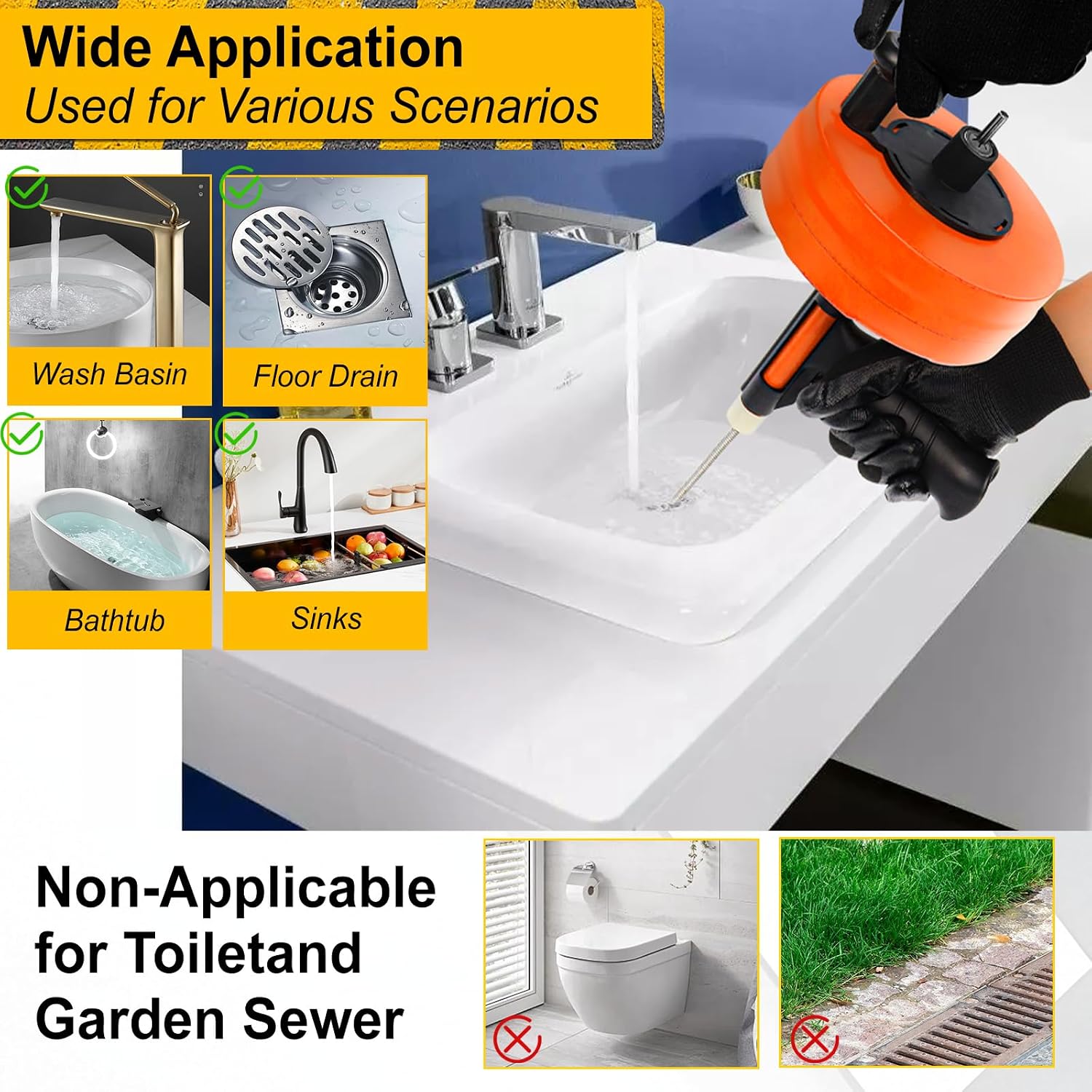 50FT Drain Auger with Drill Adapter, Manual or Powered Drain Snake | Plumbing Clog Remover, Flexible Cable, Manual Crank or Drill Operation