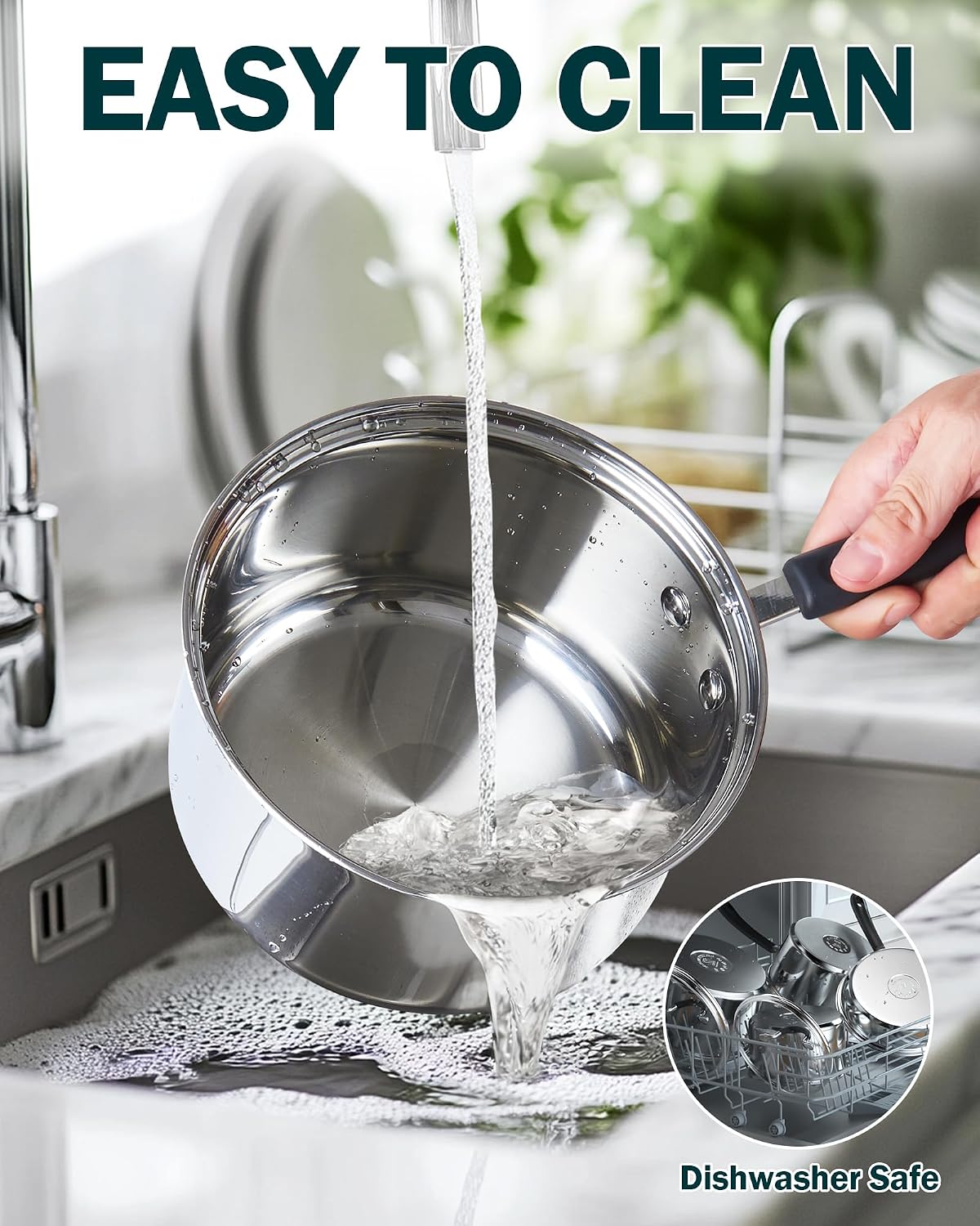 Cook N Home Professional 2 Quart Stainless Steel Saucepan with Lid, Small Kitchen Induction Cooking Sauce Pot Pan, Stay-Cool Silicone Handle, Dishwasher Safe
