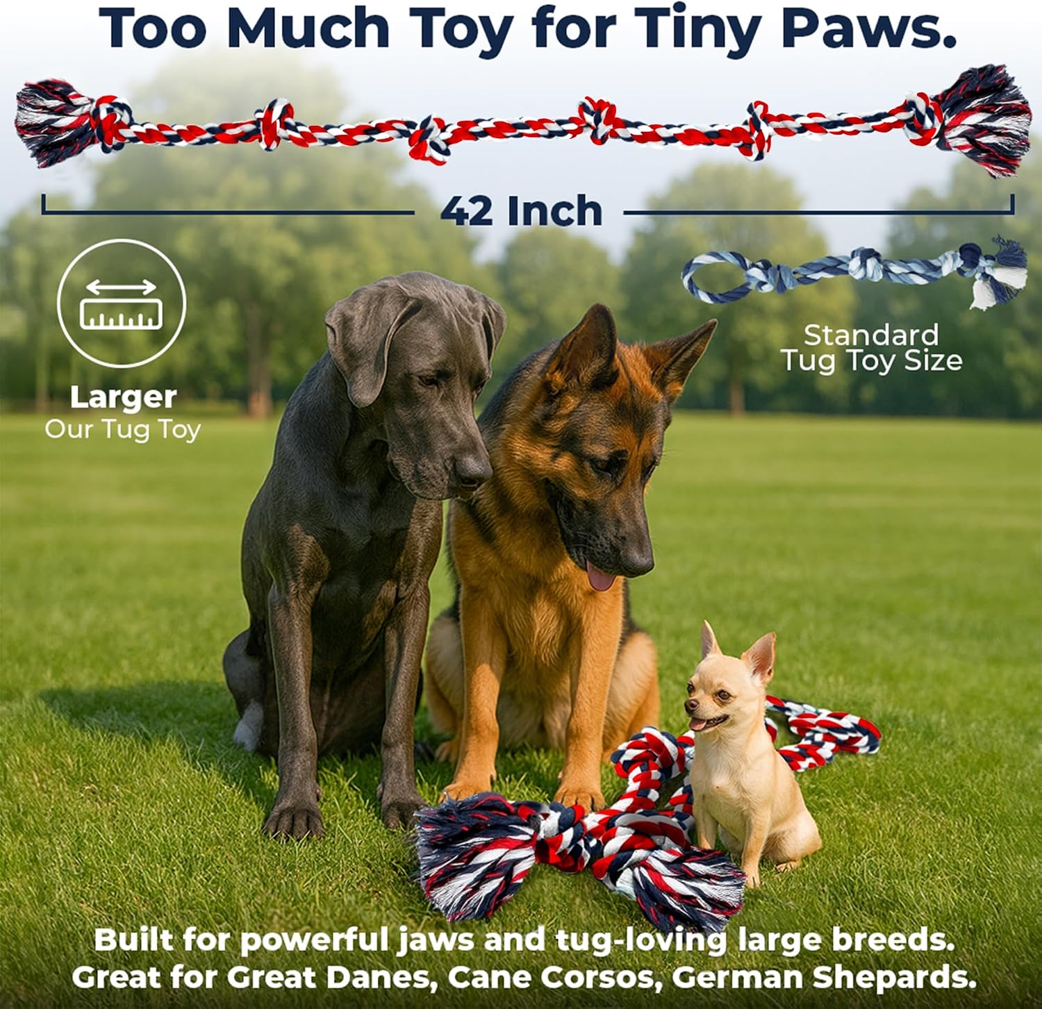Pacific Pups Products Giant Dog Rope Toy, 42 Inch Tug of War Rope, Green