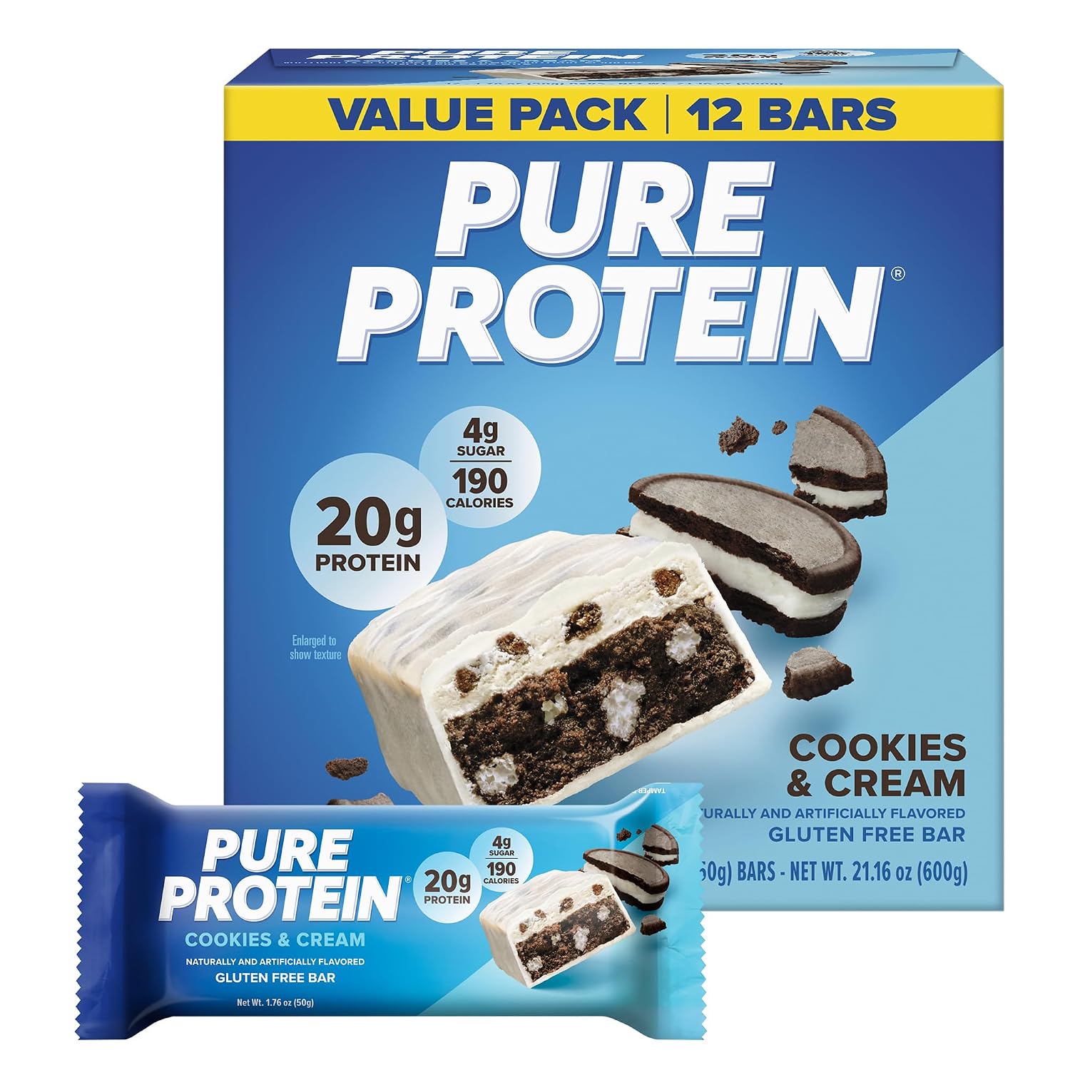 Pure Protein Chocolate Deluxe Protein Bars, 21g Protein, Gluten Free, 12 Ct