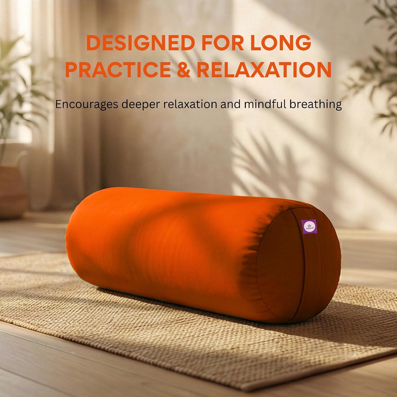 Yogikuti Iyengar Yoga Bolster for Restorative Yoga and Meditation – Lightweight Cotton Support Pillow with Handle for Easy Carry