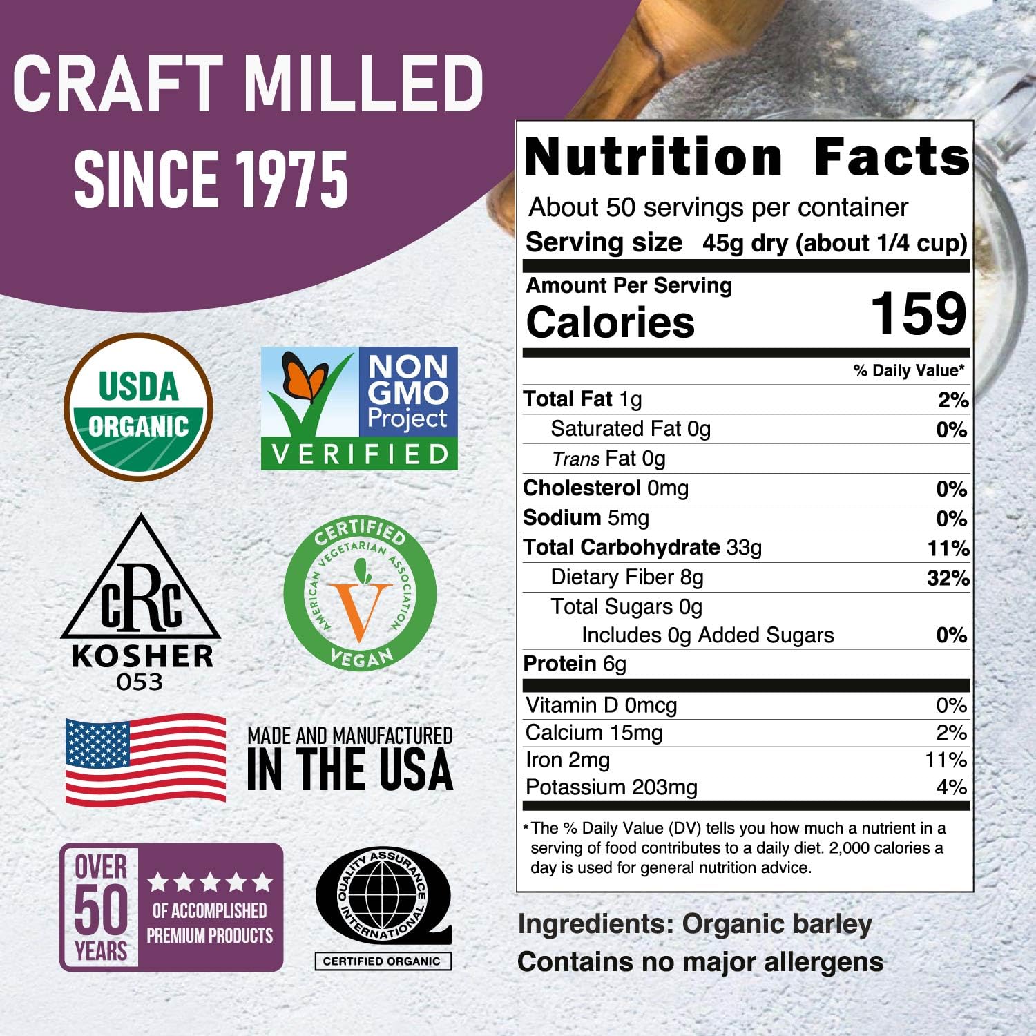Great River Milling Organic Hulled Barley, Whole Grain, 25 lb | Organic Hulled Barley for soups, stews, pilaf, porridge, salads, grain bowls and home milling; chewy whole-grain texture and
