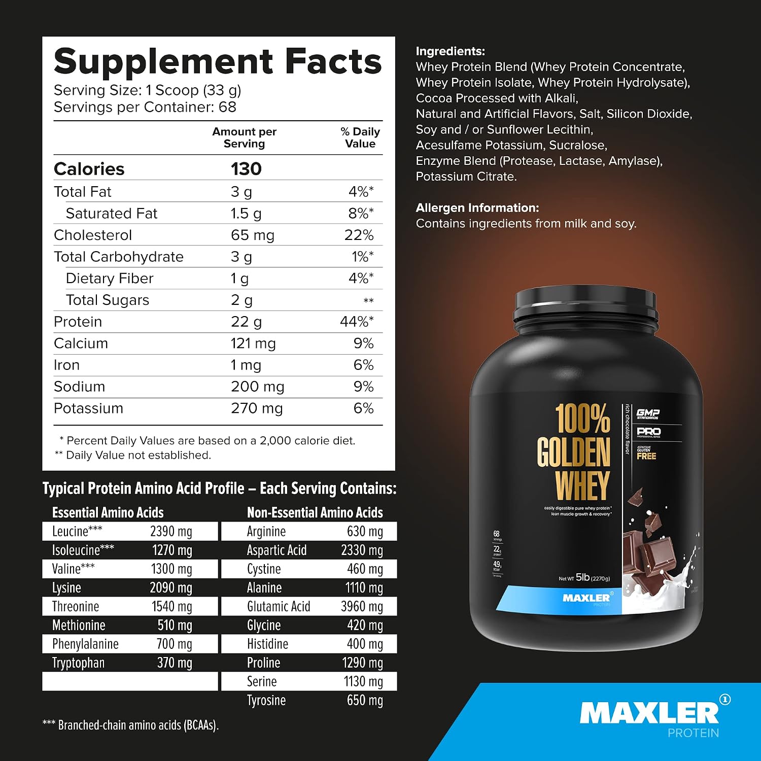 100% Golden Whey Protein - 24g of Protein per Serving - Whey Protein Powder for Pre Post Workout - Fast-Absorbing Whey Concentrate, Isolate & Hydrolysate Blend - Vanilla Ice Cream 2 lb