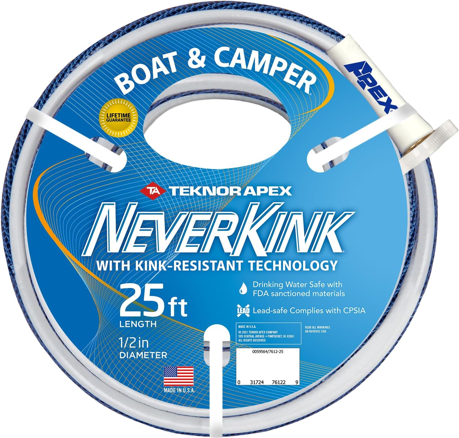 Teknor Apex 100513545 NeverKink 7612-25, Boat and Camper, Drinking Water Safe Hose, 1/2-Inch by 25-Feet Hose