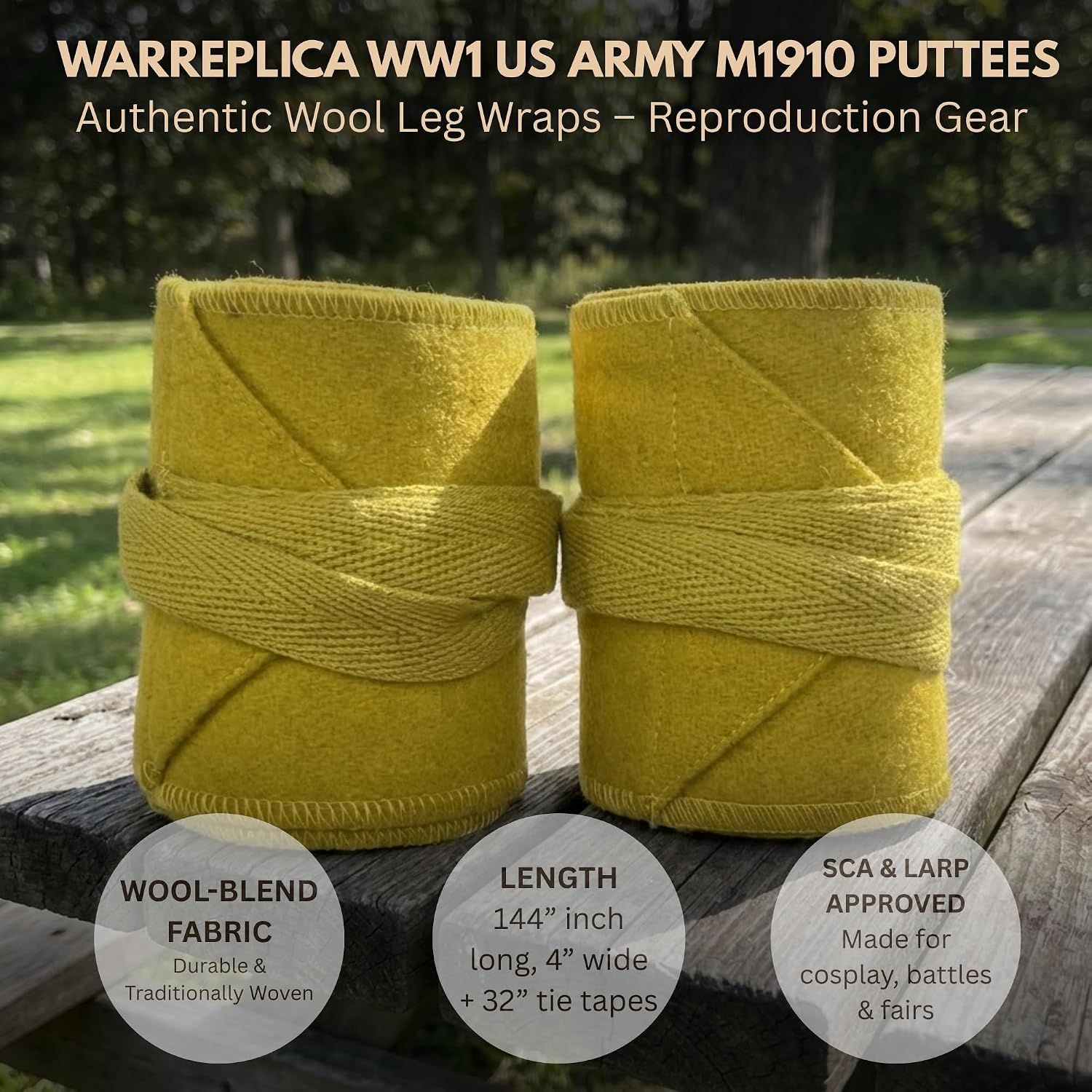 warreplica WW1 US Army M1910 Puttees Leggings Wraps/WW1 US Army Leg Wraps Gear Putty–Historical Reproduction Military Gaiters