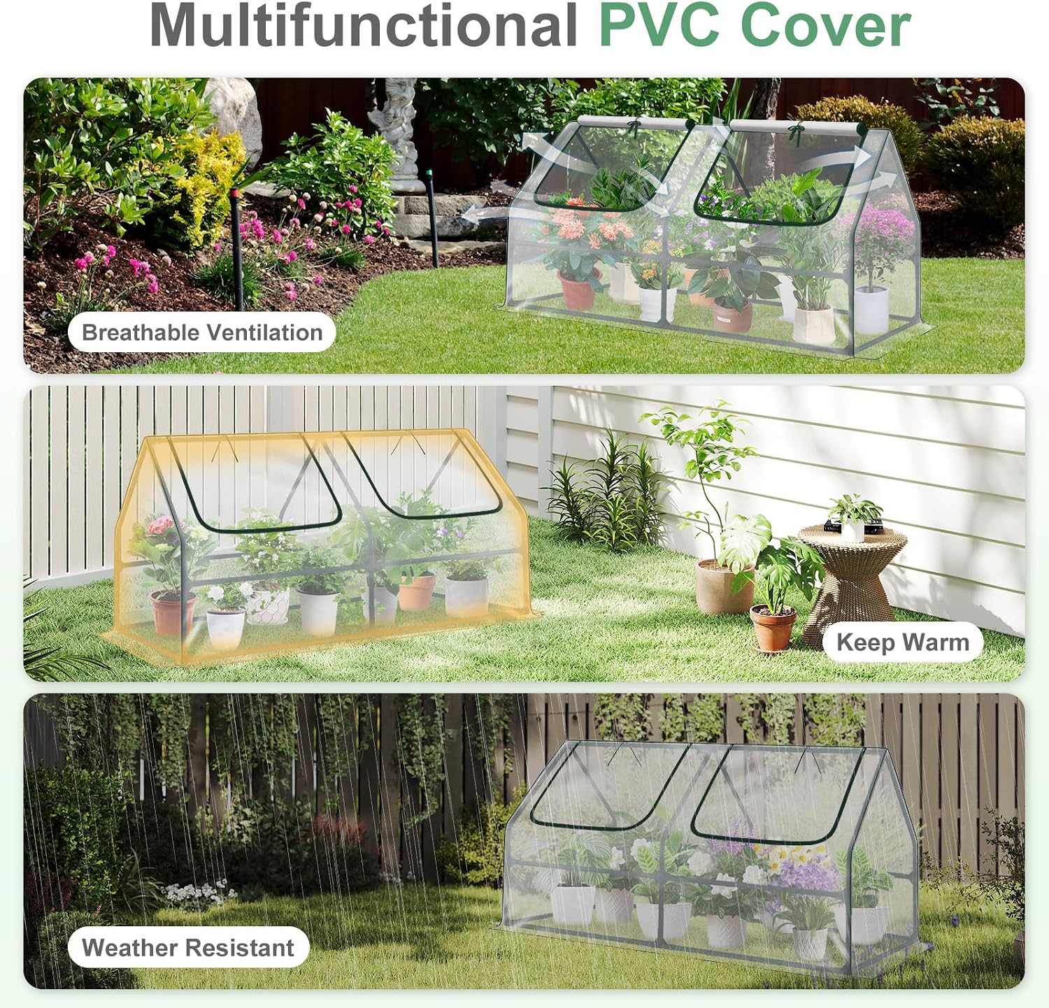 Aoodor 6 x 3 x 3 ft Mini Greenhouse with 2 Zipper Doors, Water-Resistant, UV-Protected for Flowers, Vegetables, and Herbs, Green