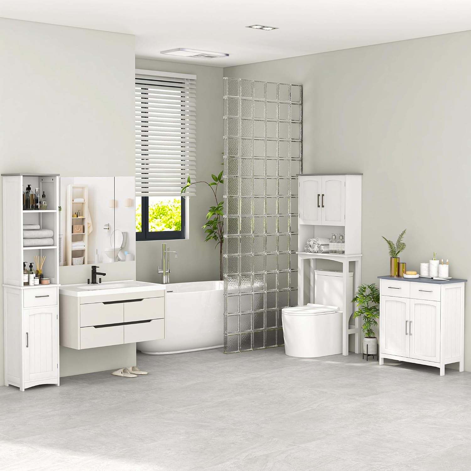kleankin Bathroom Floor Cabinet Freestanding Linen Cabinet 2 Drawers White | Double Doors, Adjustable Shelf