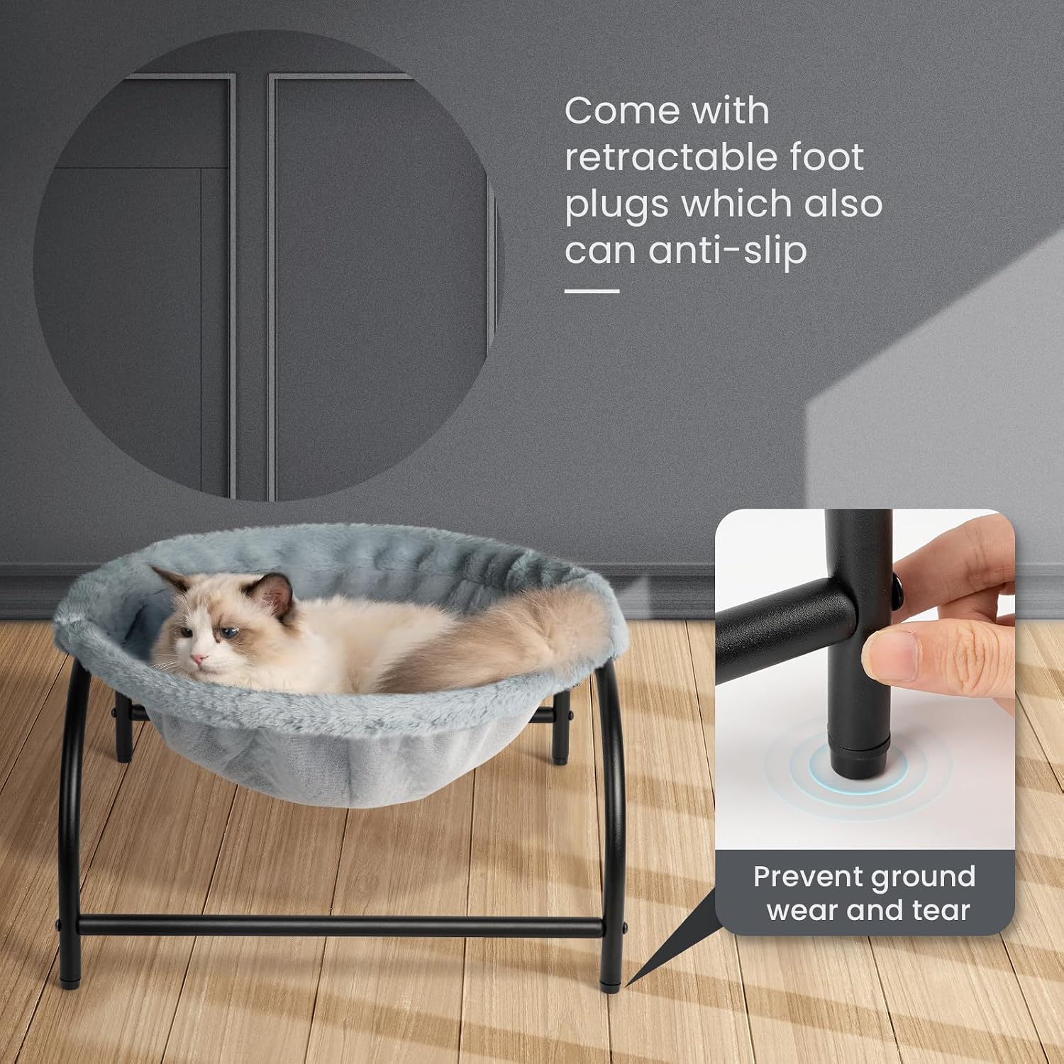 JUNSPOW Cat Bed Sleeping Cat Hammock, 16.9in x 16.9in x 9.5in, Grey