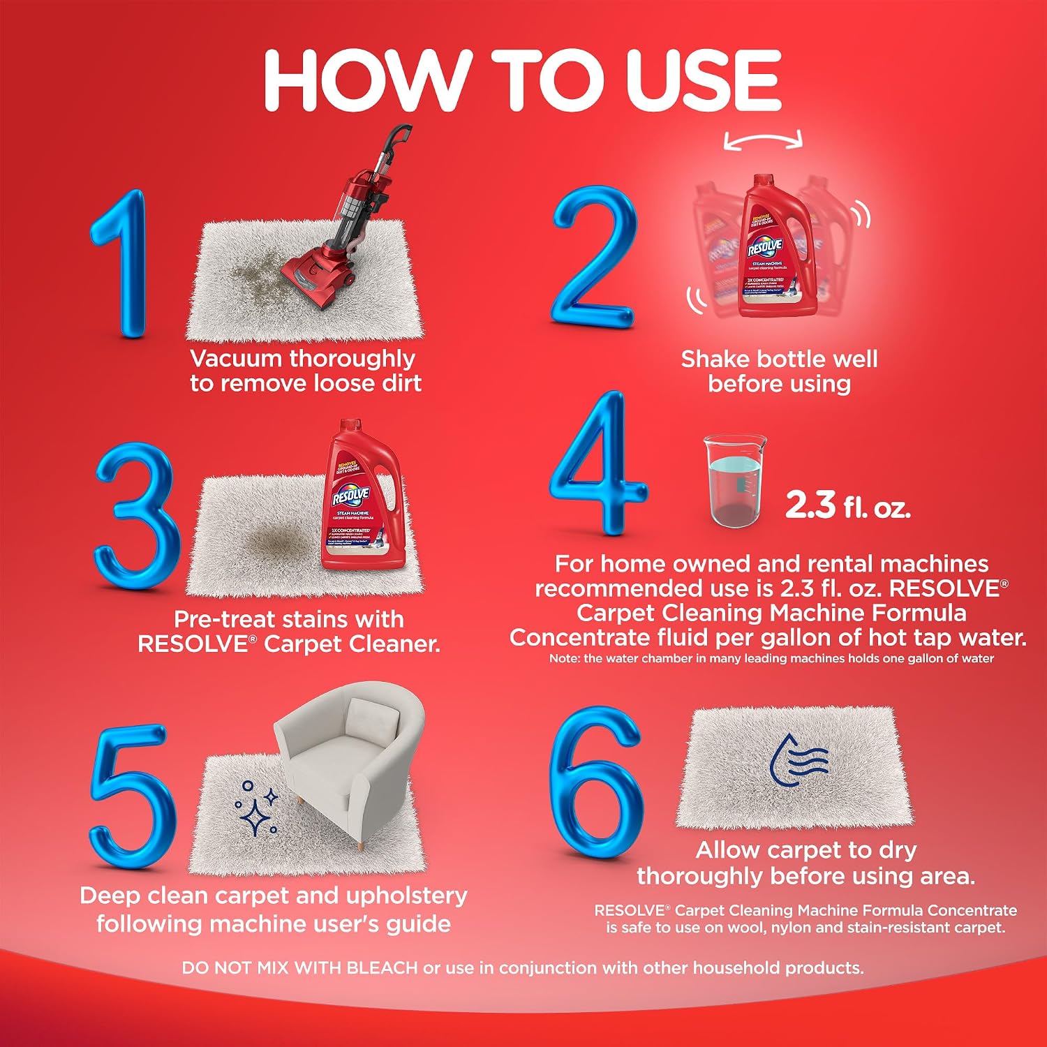 Resolve Steam Carpet Cleaner Solution Shampoo, 3.75 Lb Bottle, 2X Concentrate, Safe for Bissell, Hoover & Rug Doctor, Carpet Cleaner
