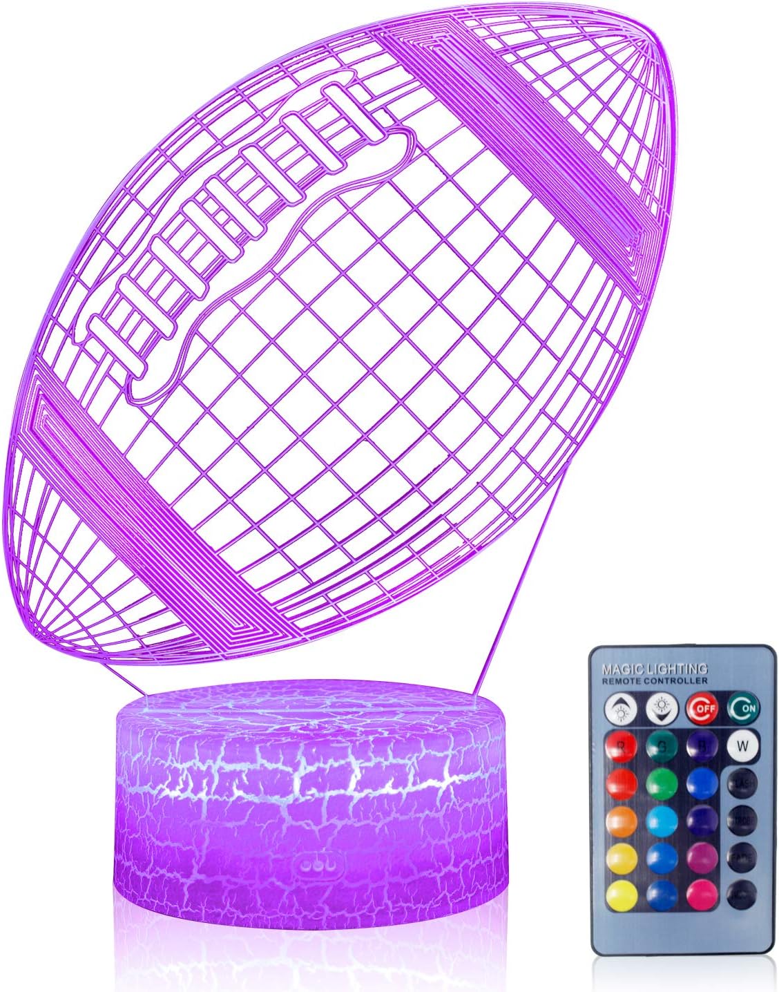 Volleyball 3D Illusion Night Light,16 Colors Changing Touch Switch & Remote Control,Acrylic Flat & ABS White Crack Base &USB Cable Table Lamp