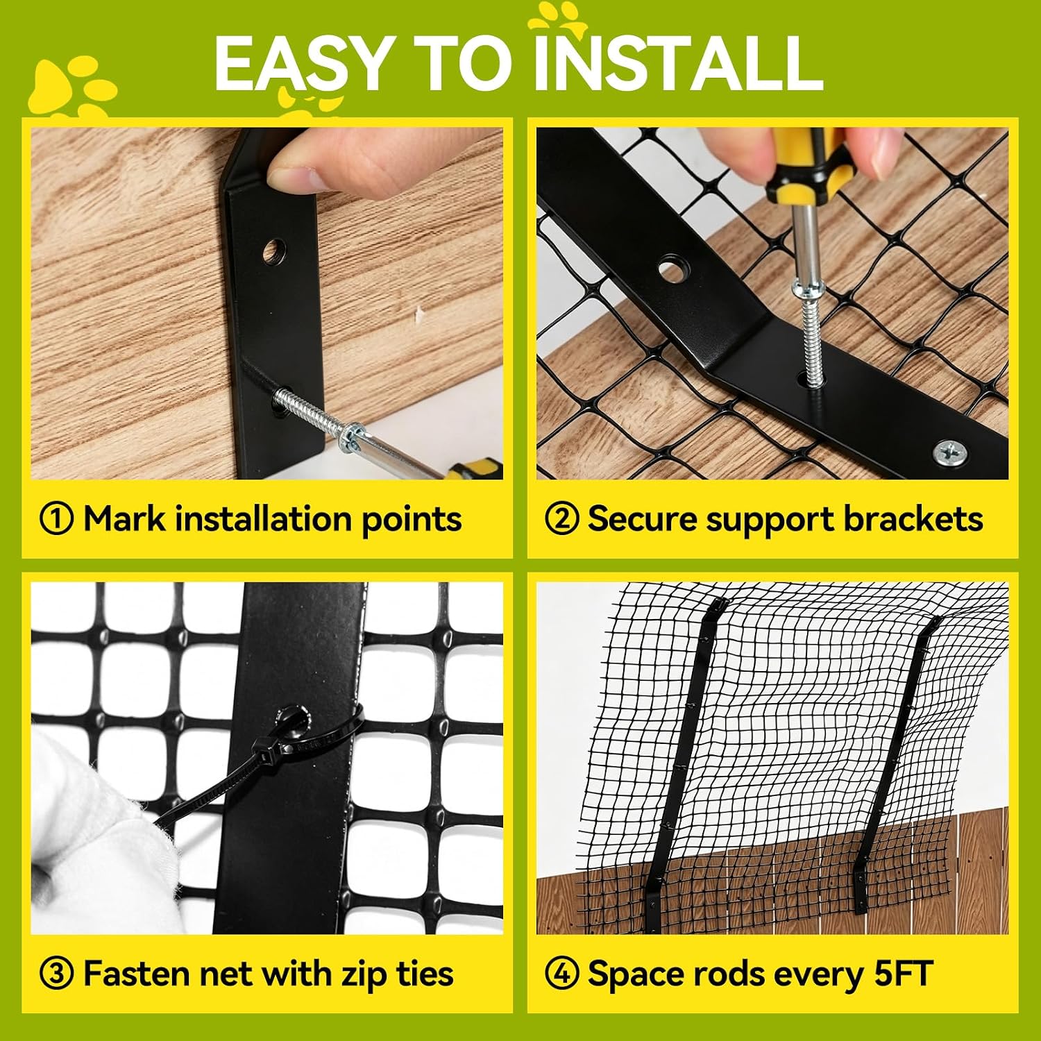 Cat Fence Outdoor Barrier 33FT, Cat-Proof Fence Topper System | Anti-Climb Fence Extender for Existing Fence, Cat Proof Netting for Wood, Metal