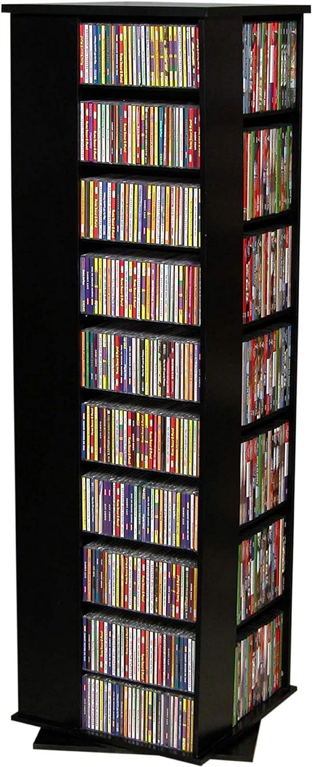 Venture Horizon 4-Sided Revolving Media Tower 1000 - Black: Laminated Wood Composites (MDF), Black-Color, 18.75" L x 18.75" W x 63" H