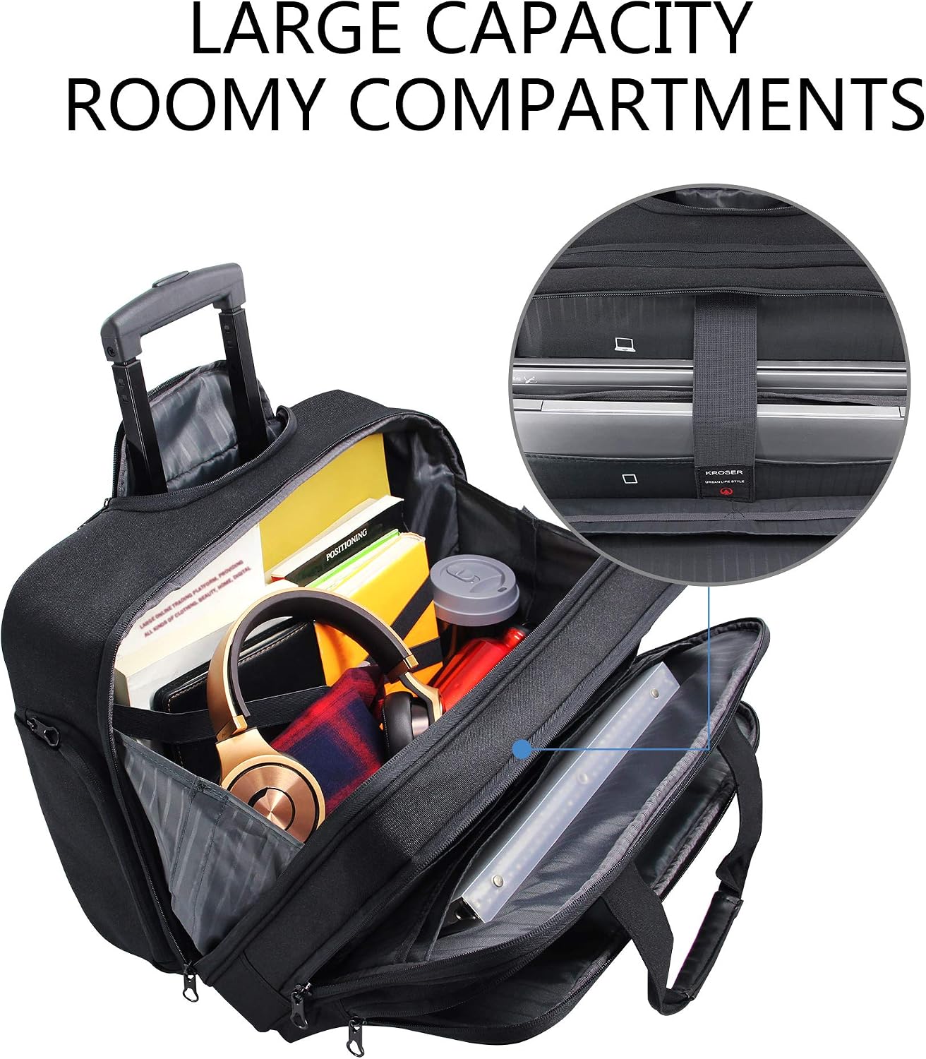 KROSER 17.3 Inch Rolling Laptop Computer Bag,Wheeled Briefcase，Roller case