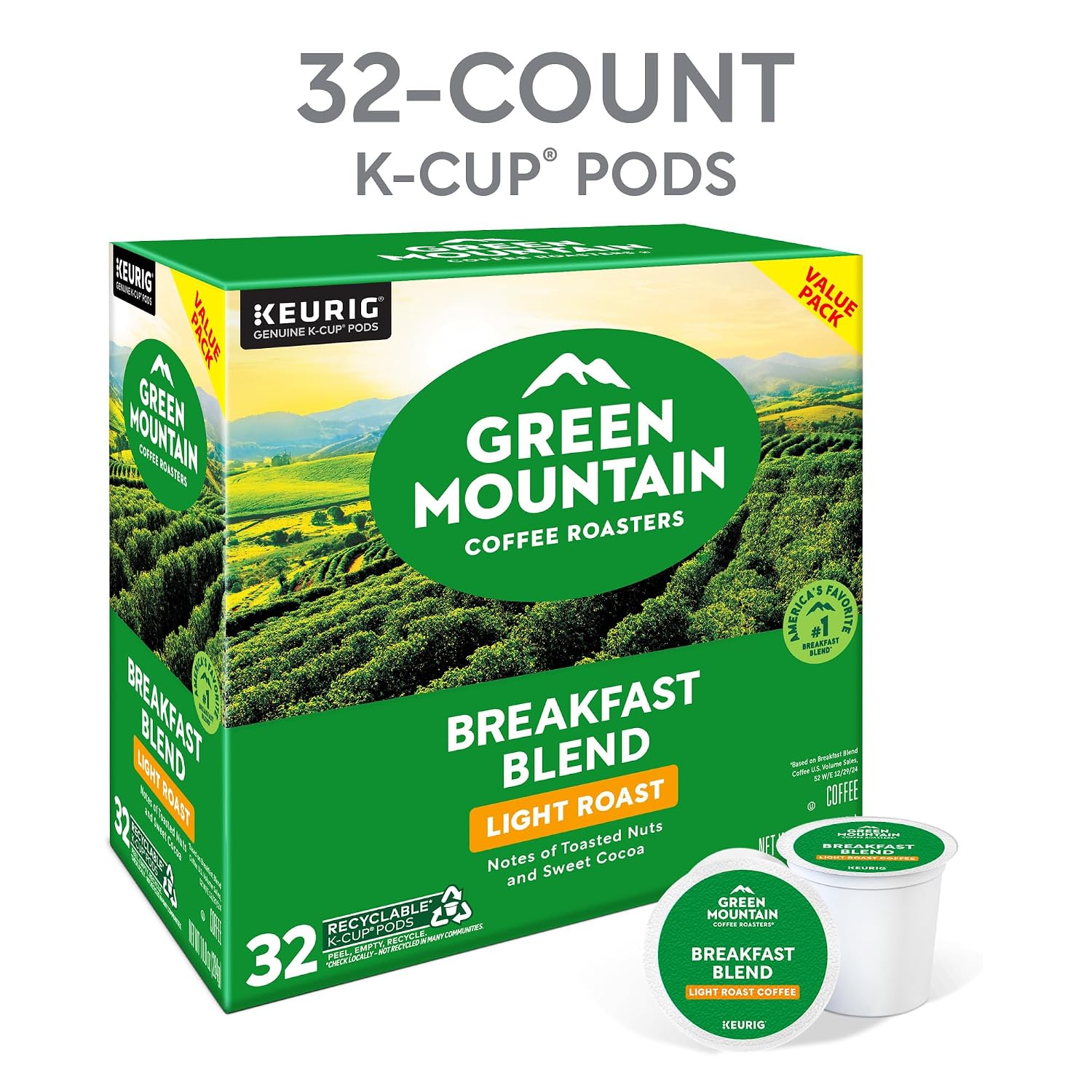 Green Mountain Coffee Roasters Breakfast Blend Single-Serve Keurig K-Cup Pods, Light Roast Coffee, 96 Count