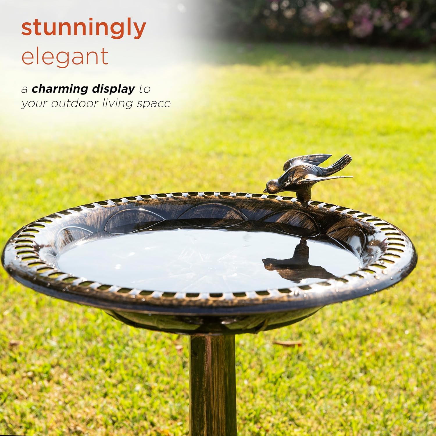 Alpine Corporation 33" Tall Outdoor Lotus Birdbath Yard Statue, Stunning Garden Accent to Attract Birds - Durable Polypropylene Construction for Patio, Deck, or Yard, Green