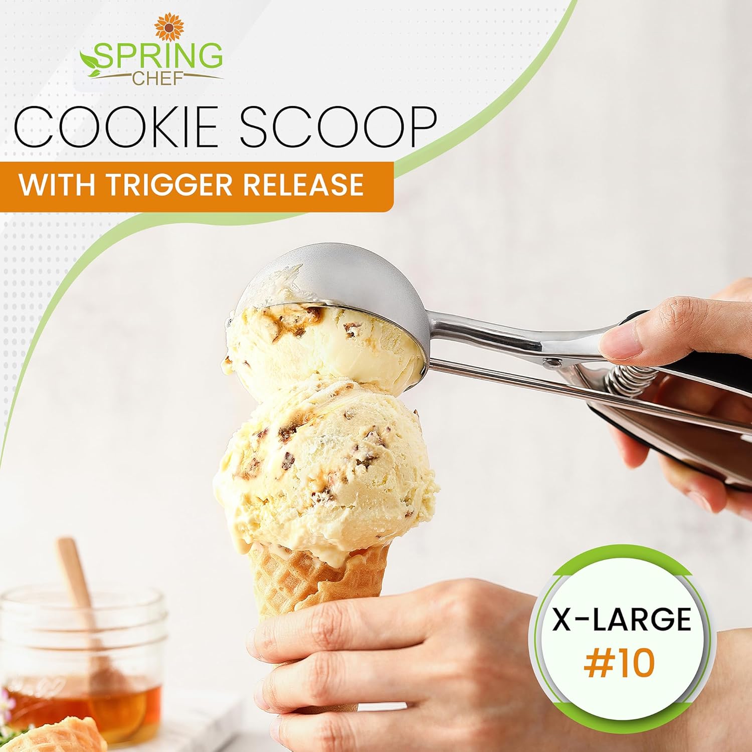 Spring Chef Medium Stainless Steel Cookie Scoop, #40, 1.7 Tablespoon, Black