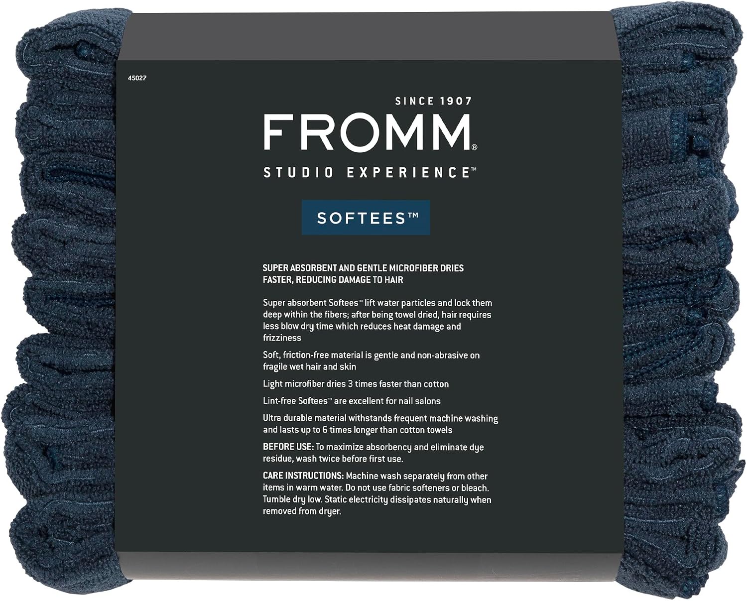 Fromm Softees Microfiber Hair Towels, Absorbent Salon Hair Towels for Hairstylists, Barbers, Spa & Gym, Fast-Drying, Ultra-Soft, Lint-Free, Multi-Purpose Towels, 16" x 29"- 10-Pack - Black