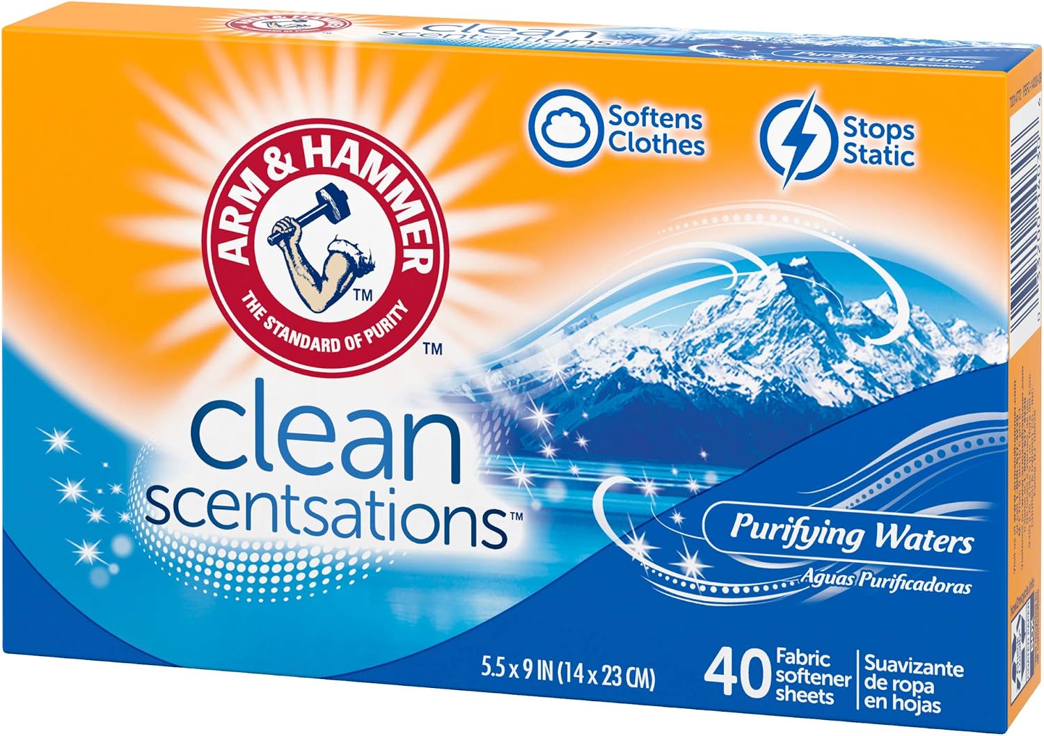 ARM & HAMMER Fabric Softener Sheets, 40 sheets, Purifying Waters