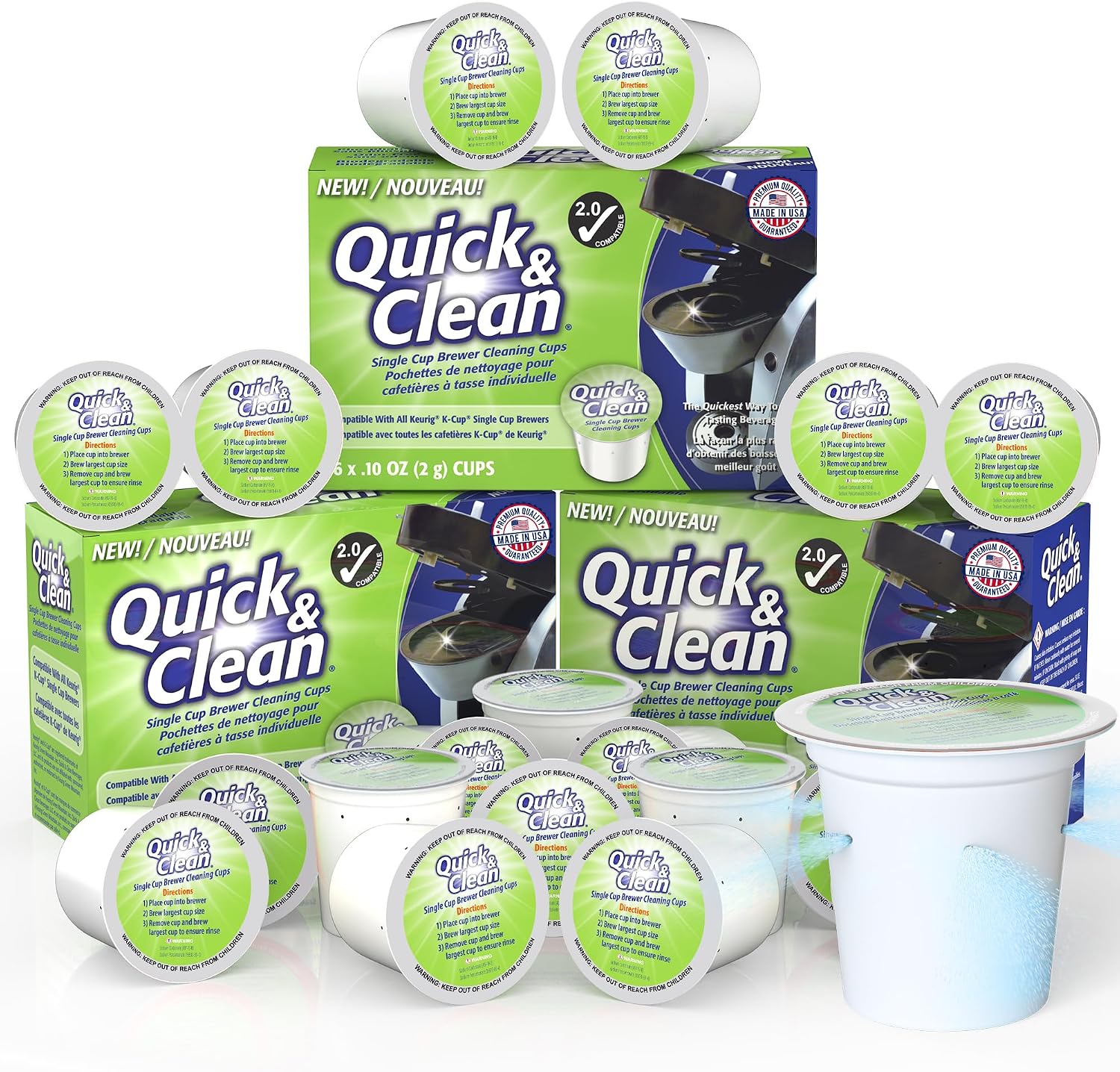 Quick & Clean [6-Pack] Keurig Cleaning Pods - K Cup Cleaner Pod For Keurig - 2.0 Coffee Machine Compatible, Removes Stains, Non-Toxic and Eco-Friendly