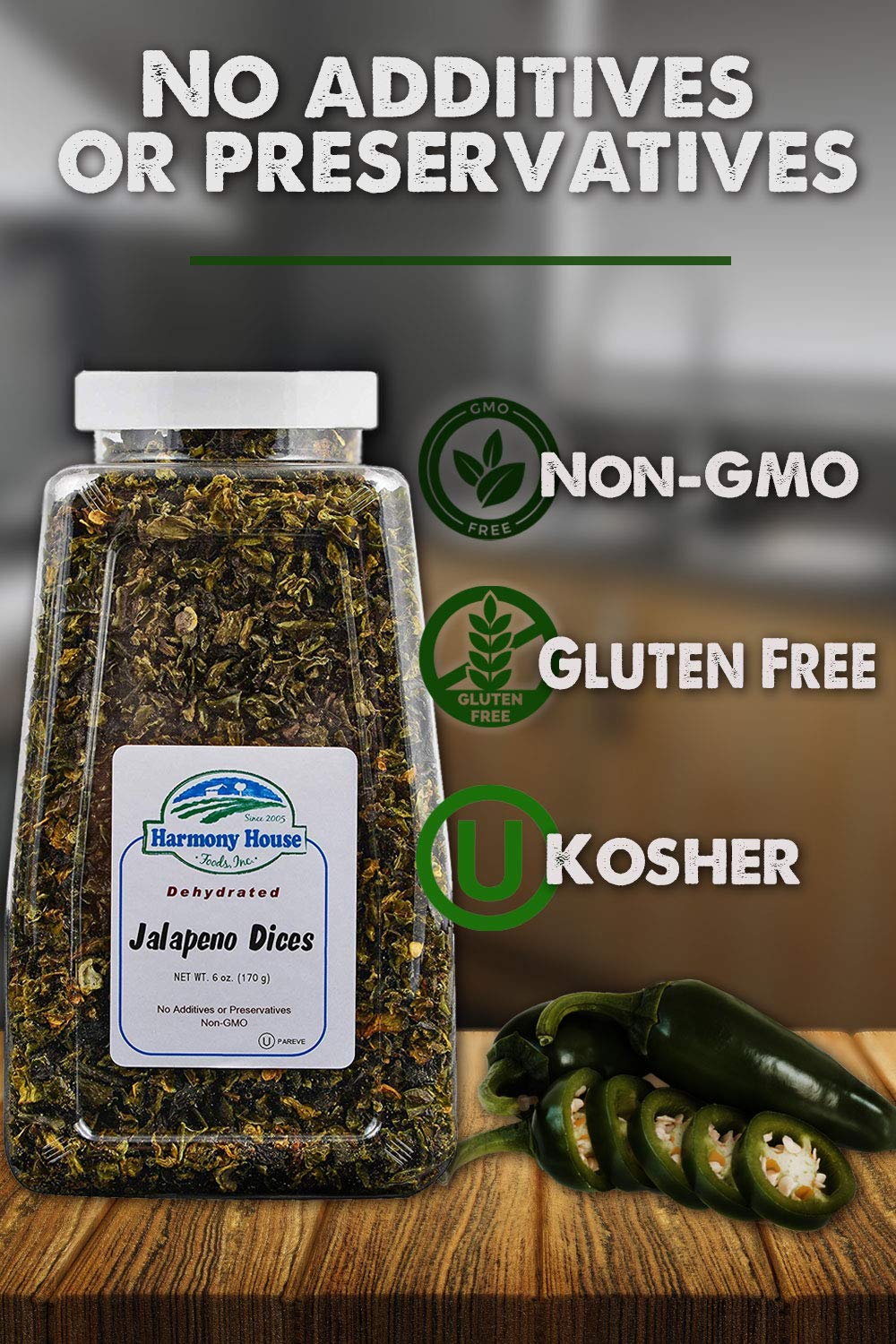 Harmony House Dried Jalapeno Peppers – Dehydrated Peppers For Cooking, Camping, Emergency Supply and More, 6 oz, Quart Jar