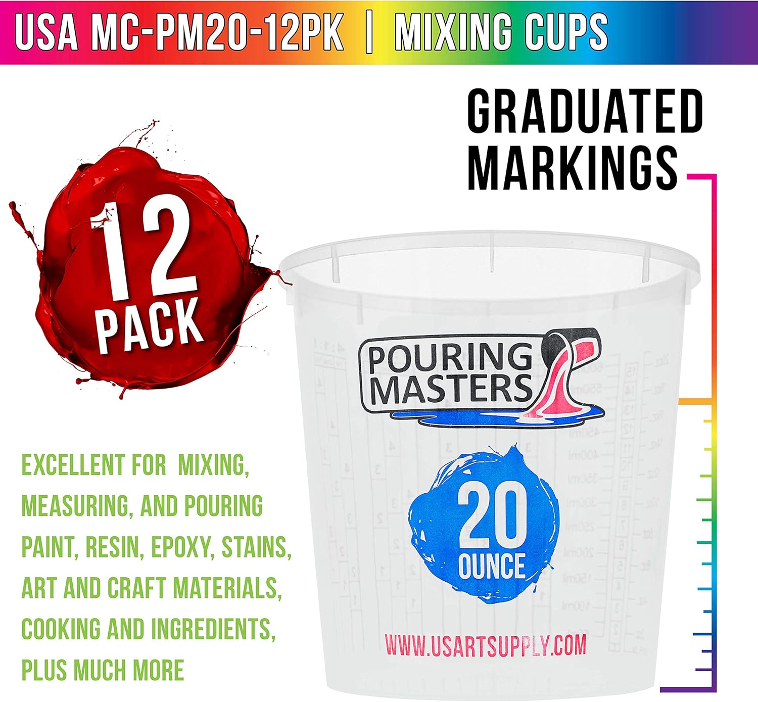 Pouring Masters 40 Ounce (1200ml) Graduated Plastic Mixing Cups (Box of 24)
