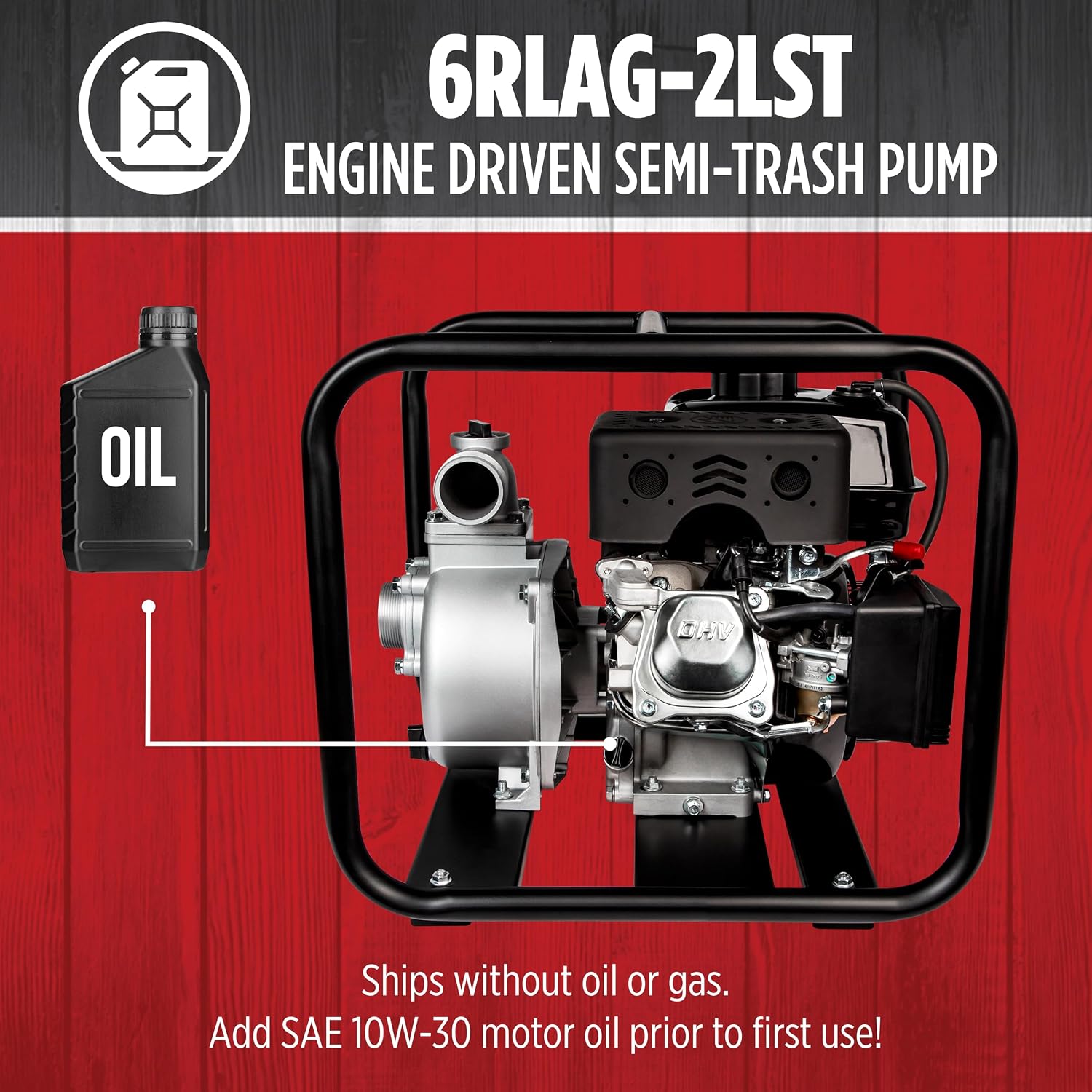 Red Lion 6RLAG-2LST Semi-Trash Gas Powered Transfer Pump, 150 GPM, 208cc