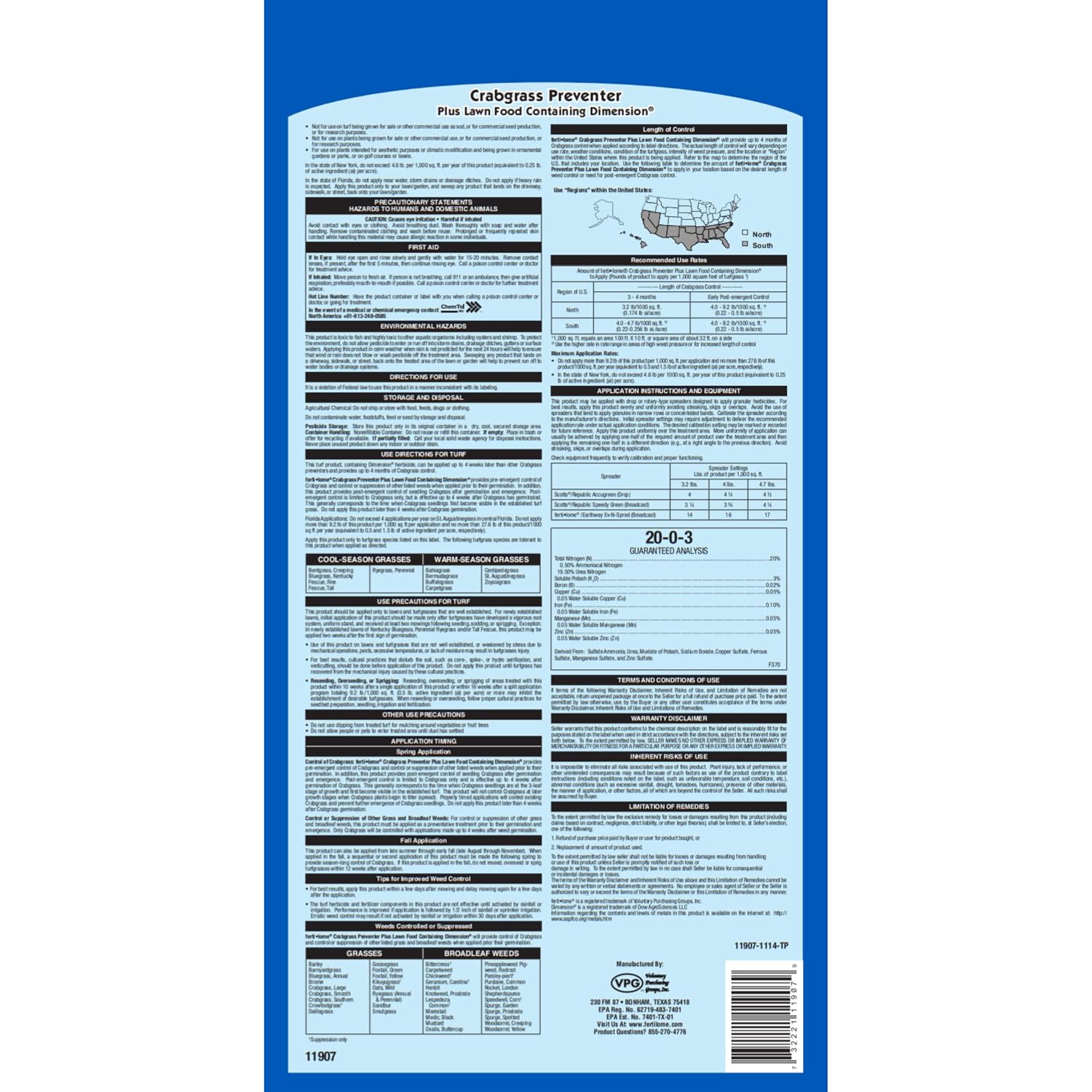 Fertilome (11907) Crabgrass Preventer + Lawn Food 20-0-3, 16 lbs | Dithiopyr + 20-0-3 NPK granules - Pre-emergent crabgrass + broadleaf control - Spring lawn care users