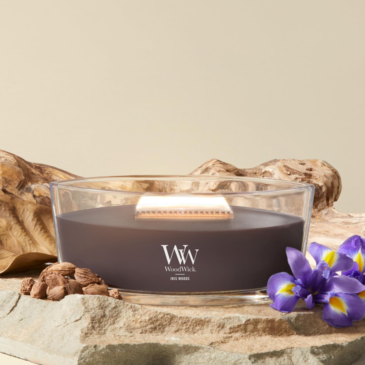 WoodWick Fireside Holiday Candle Gifts for Women and Men, 9.7 oz Medium Hourglass Candle with Crackling Wick