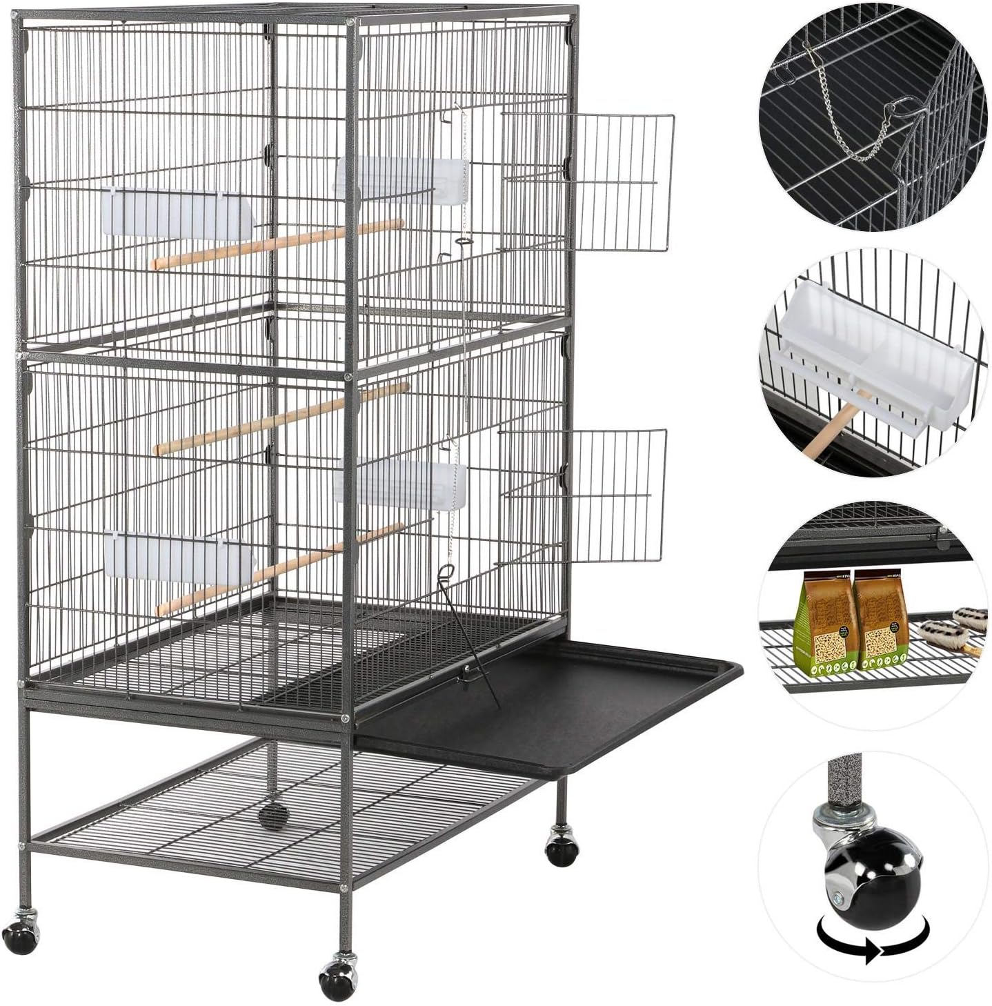Topeakmart Wrought Iron Large Flight Parrot Bird Cage with Rolling Stand for Multiple Parakeets Conure Cockatiel Cage