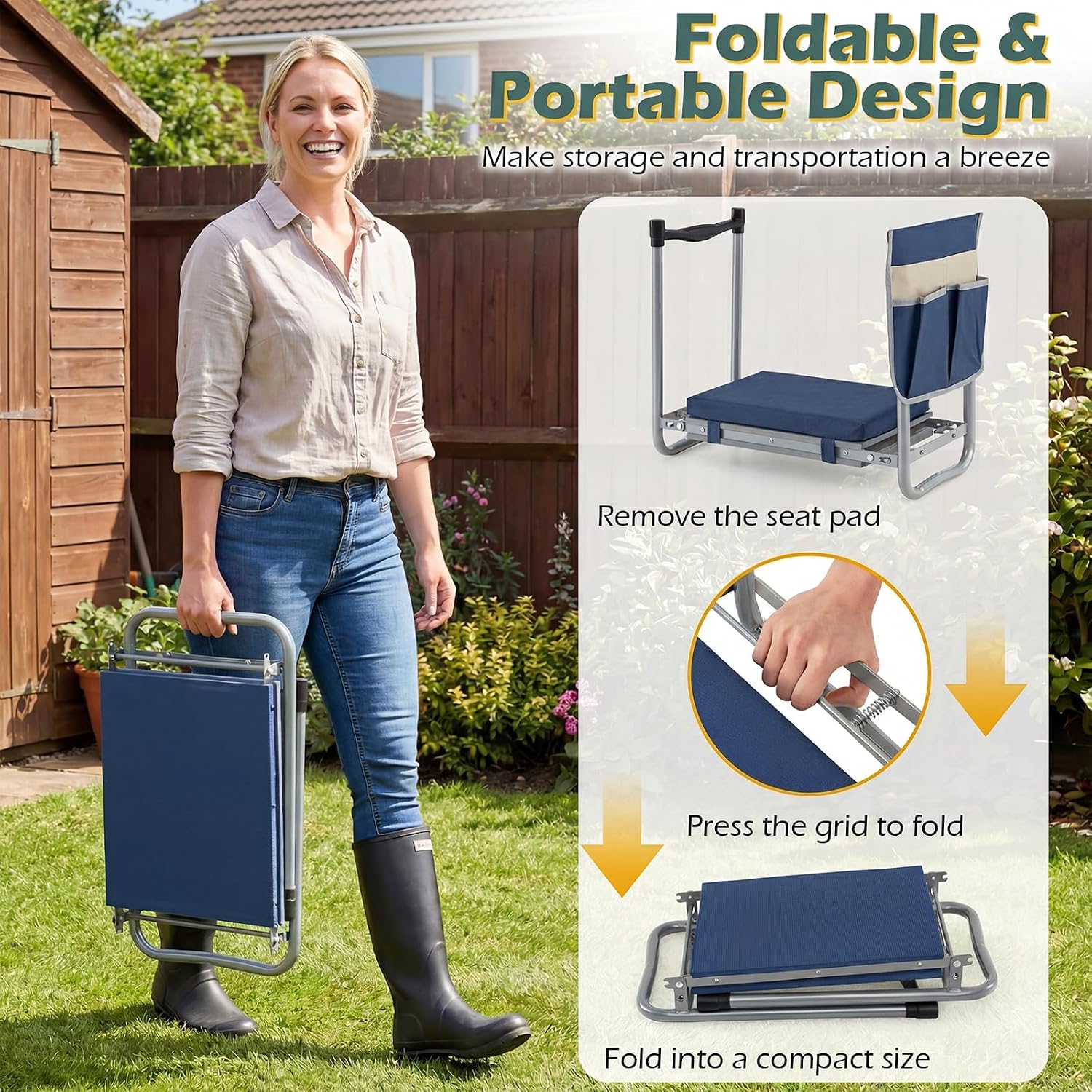 Goplus Garden Kneeler and Seat, Foldable Garden Bench for Kneeling & Sitting, Widened 8" EVA Soft Foam Pad