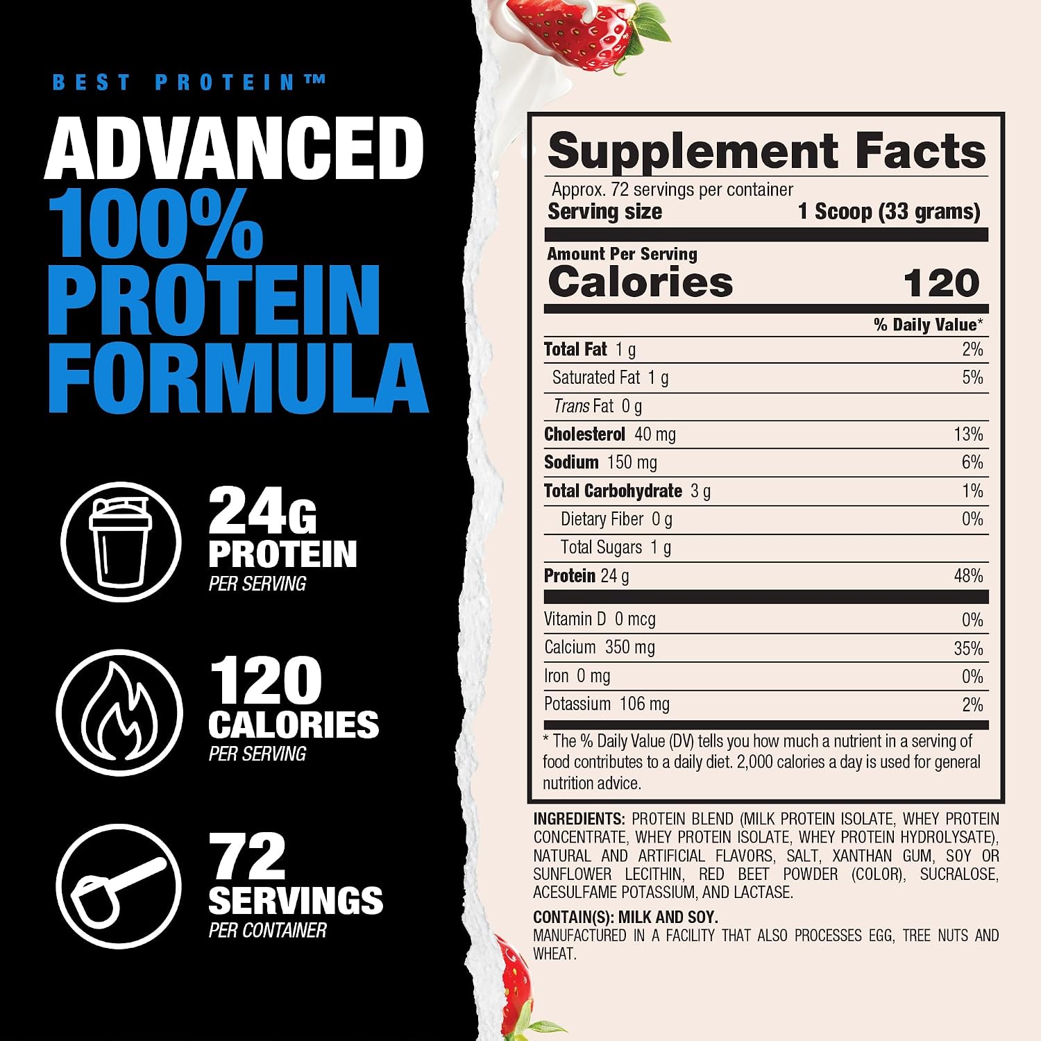 BPI Sports Best Protein – 100% Whey Protein Powder – Muscle Growth, Recovery, Meal Replacement – No Maltodextrin, No Fillers, Gluten Free – for Men & Women | Strawberries and Cream – 5.2 Pounds